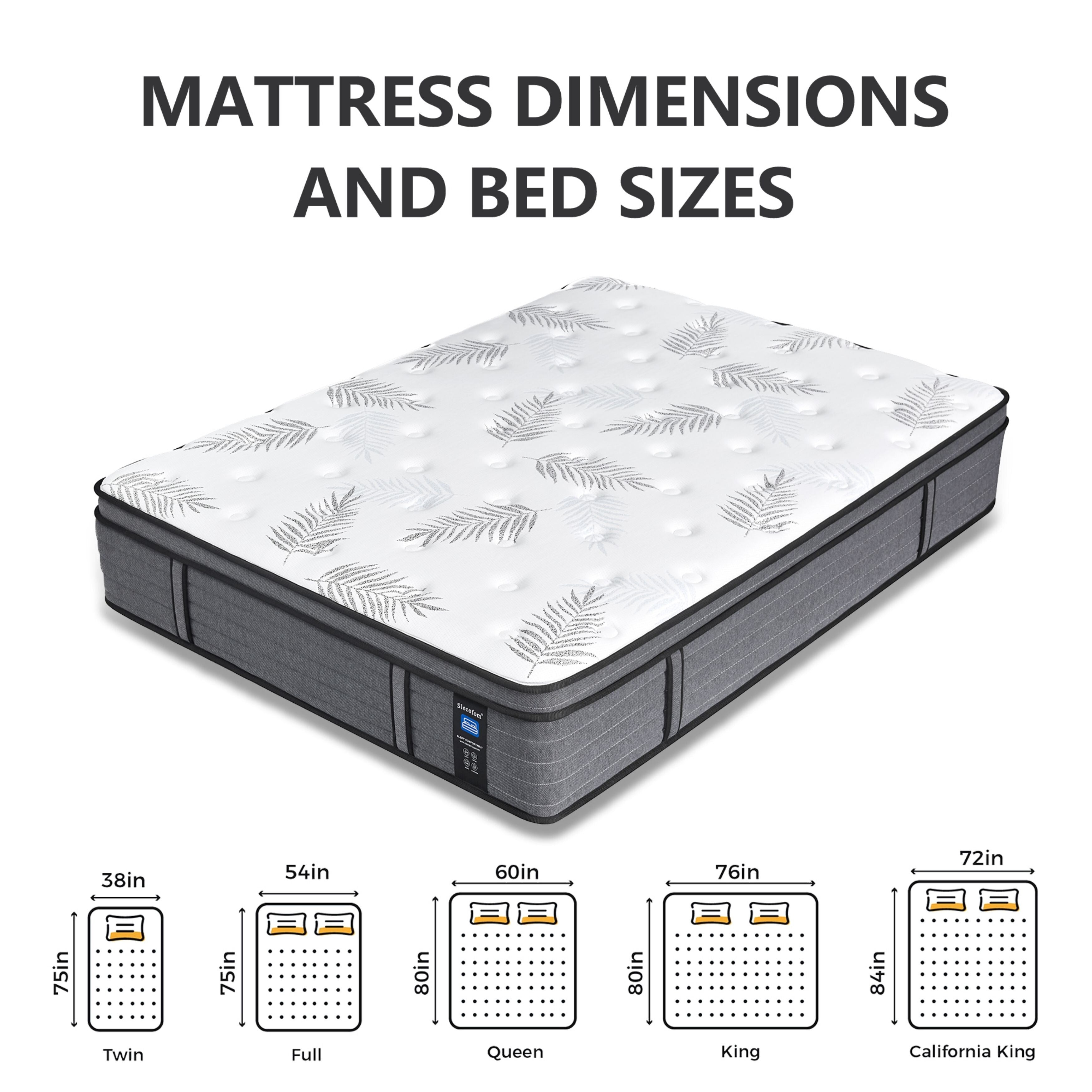 Matelas hybride en mousse à mémoire de forme ferme Euro Top de 12 pouces