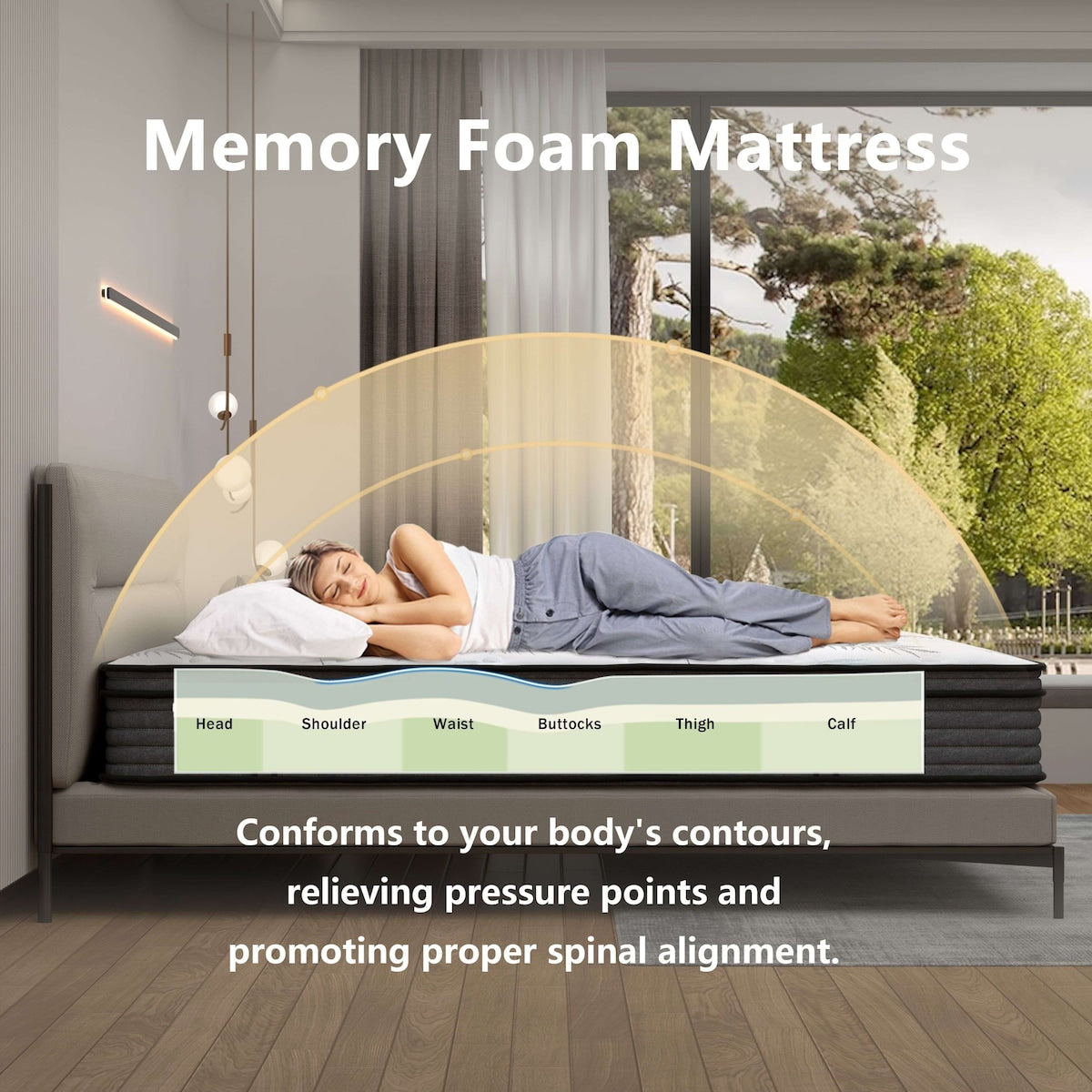 Matelas hybride en mousse à mémoire de forme ferme Euro Top de 12 pouces