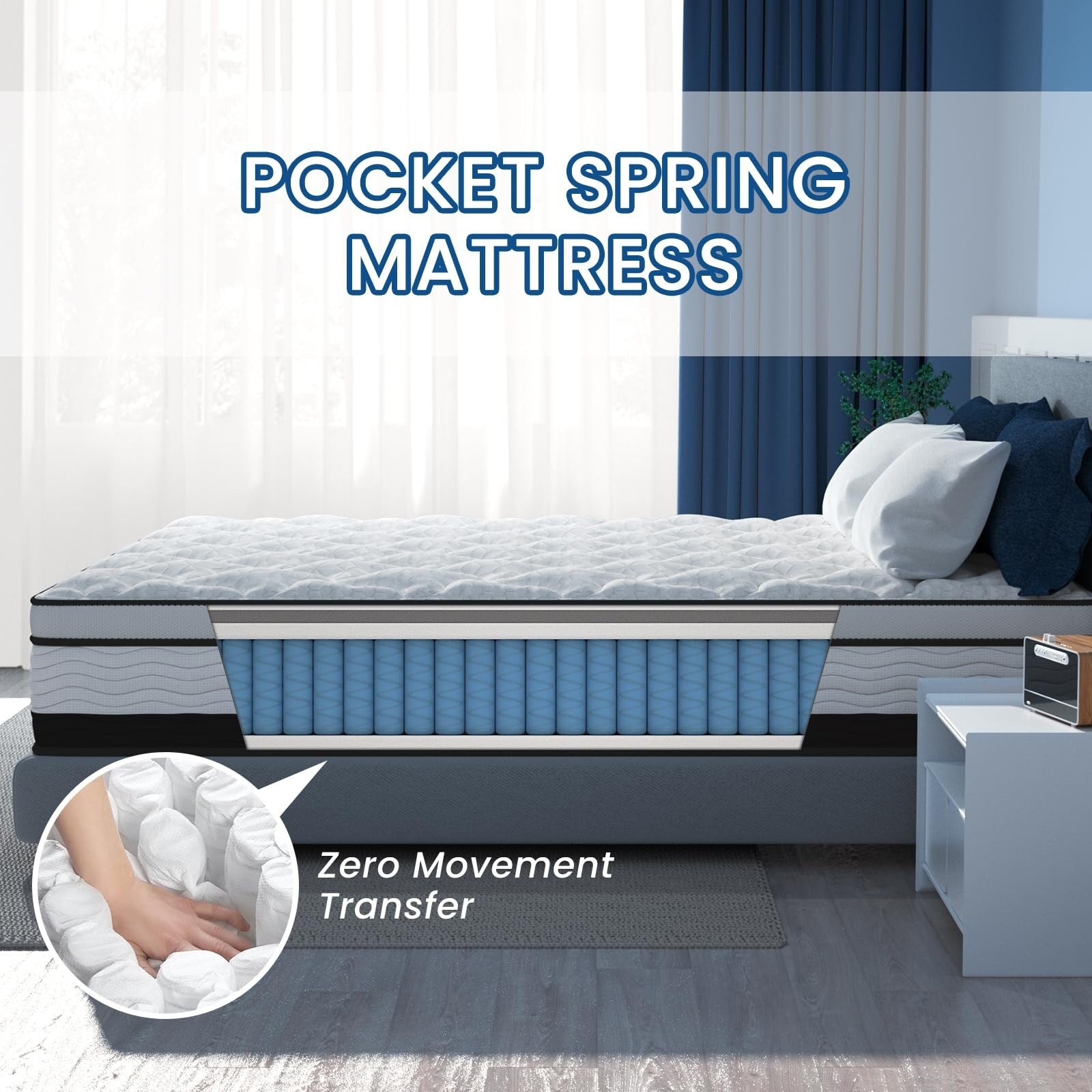 Matelas hybride King de 12 pouces dans une boîte, mousse à mémoire de forme infusée de gel rafraîchissant et matelas à ressorts ensachés, fermeté moyenne