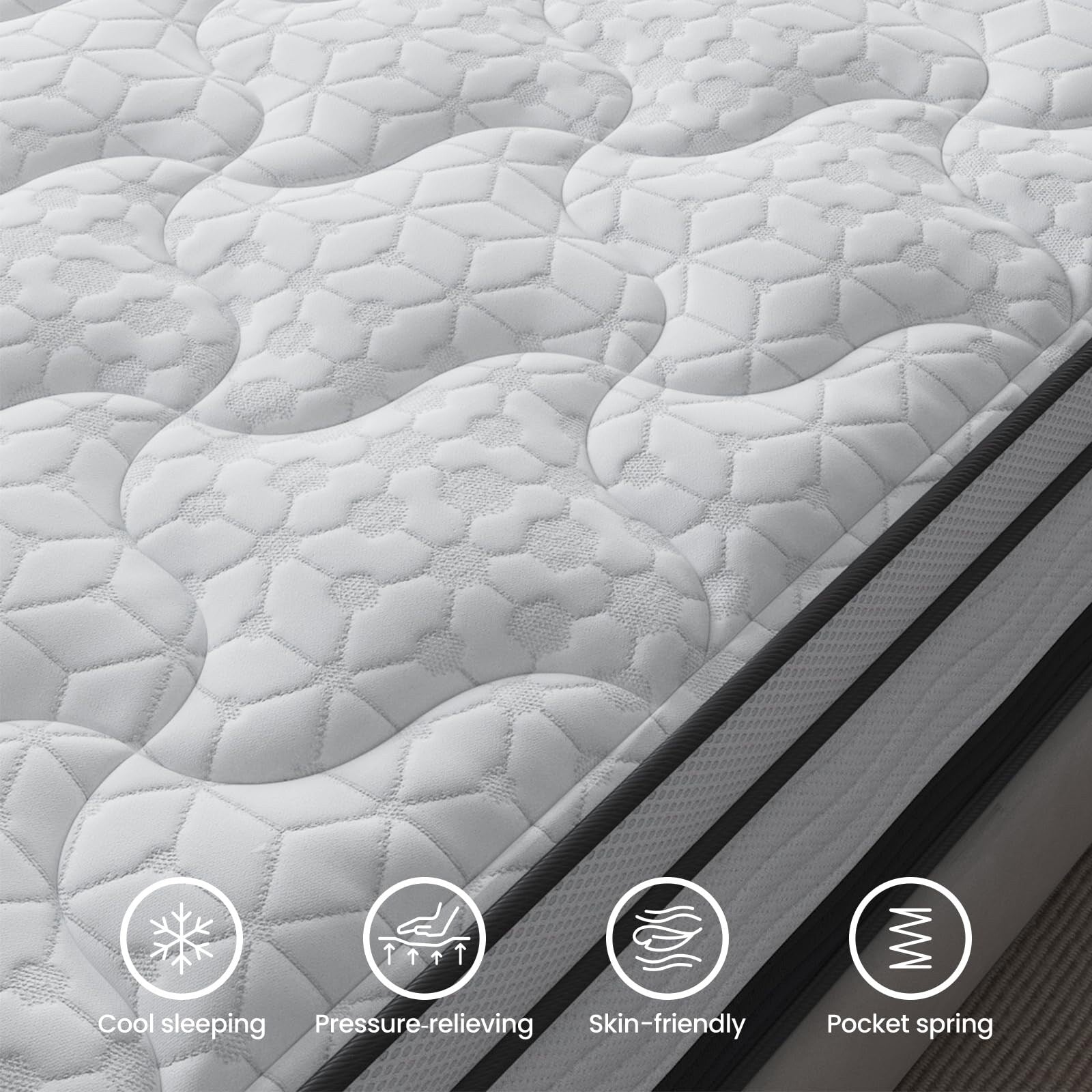 Matelas hybride King de 12 pouces dans une boîte, mousse à mémoire de forme infusée de gel rafraîchissant et matelas à ressorts ensachés, fermeté moyenne