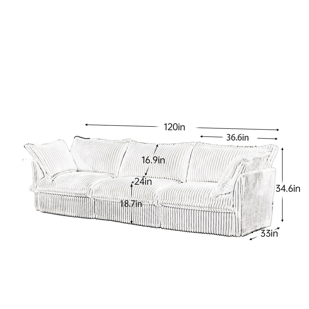 Canapé 4 places en velours côtelé 120 avec plusieurs grands coussins moelleux pour le salon et la chambre