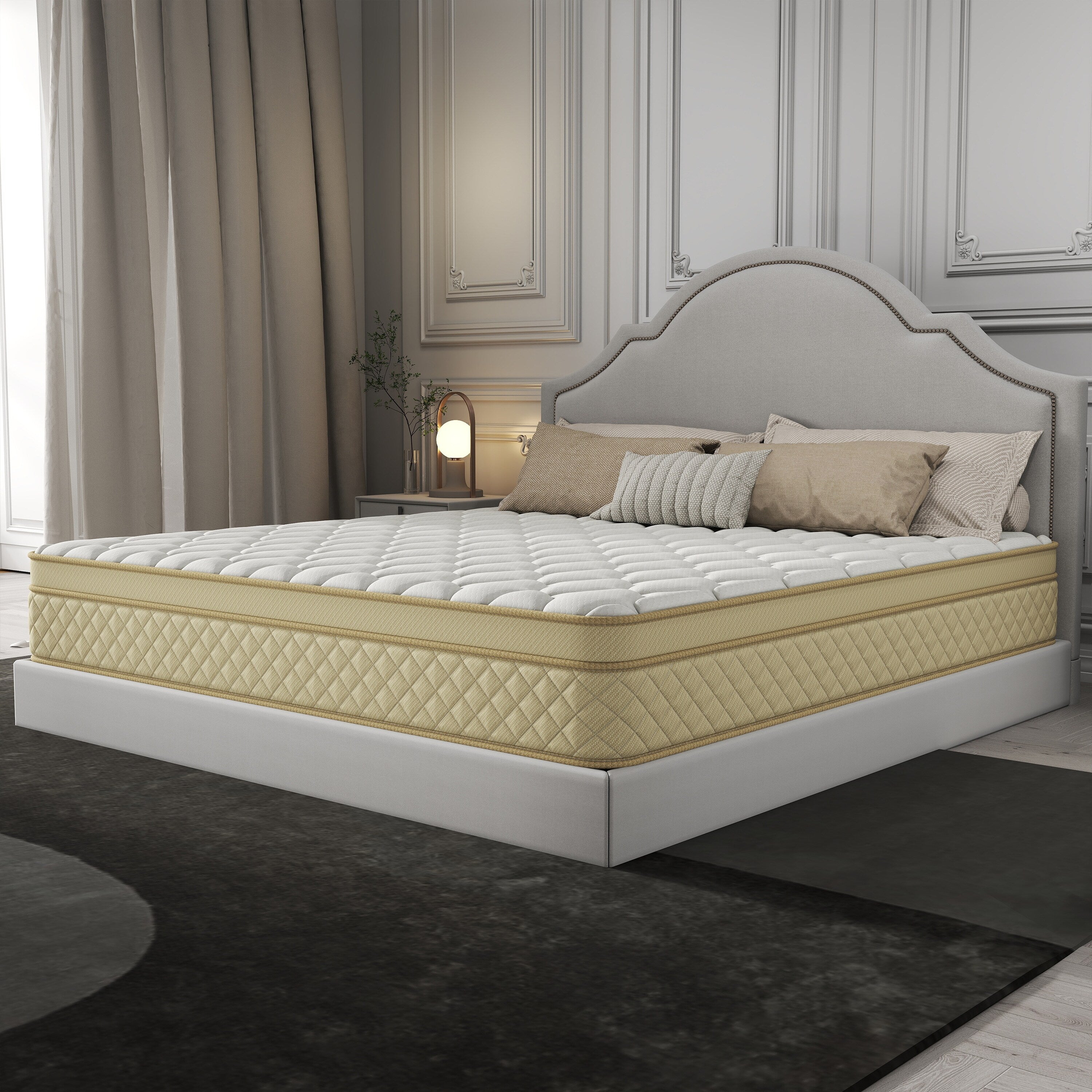 Matelas hybride en mousse à mémoire de forme de taille moyenne, 12 Euro Top, dans une boîte