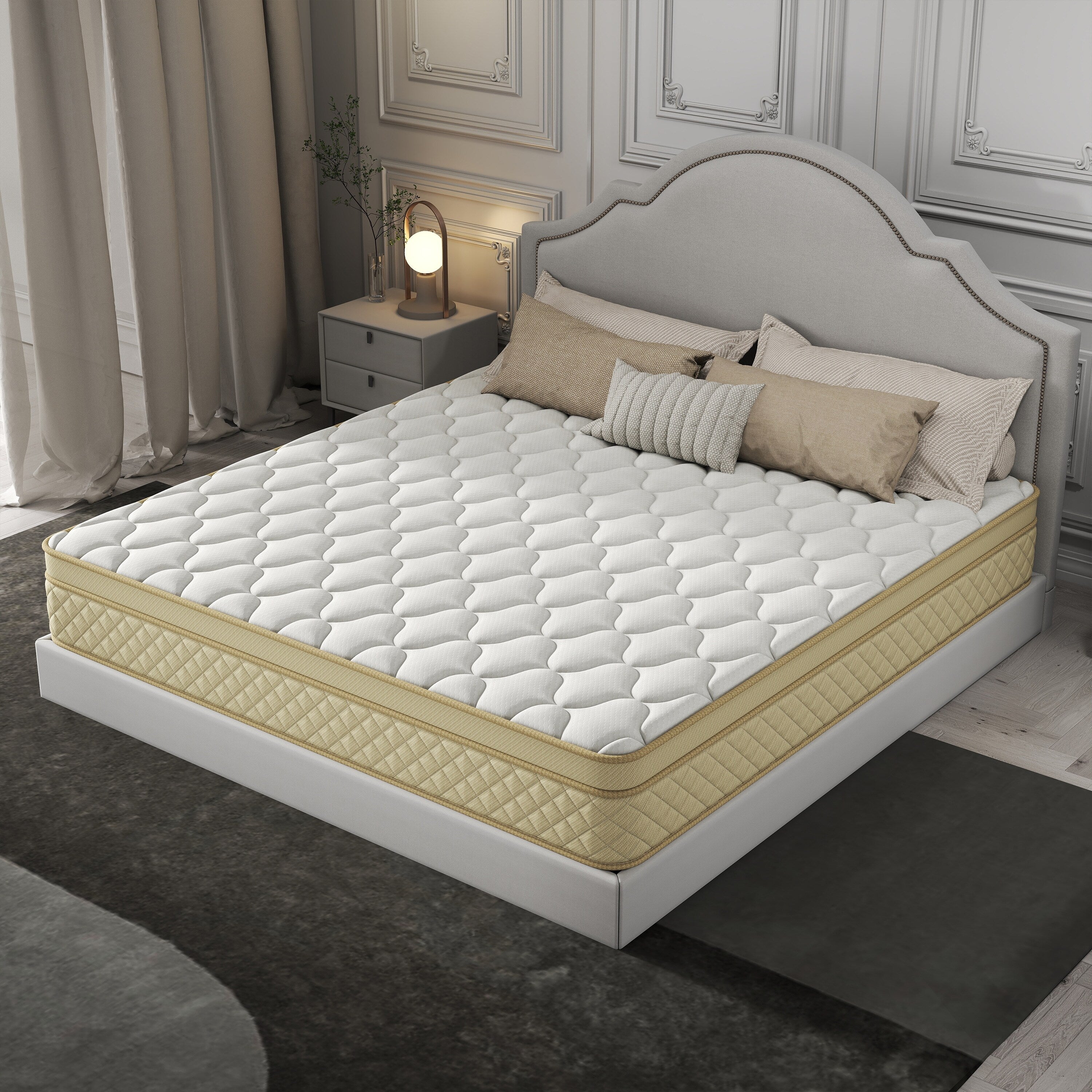 Matelas hybride en mousse à mémoire de forme de taille moyenne, 12 Euro Top, dans une boîte