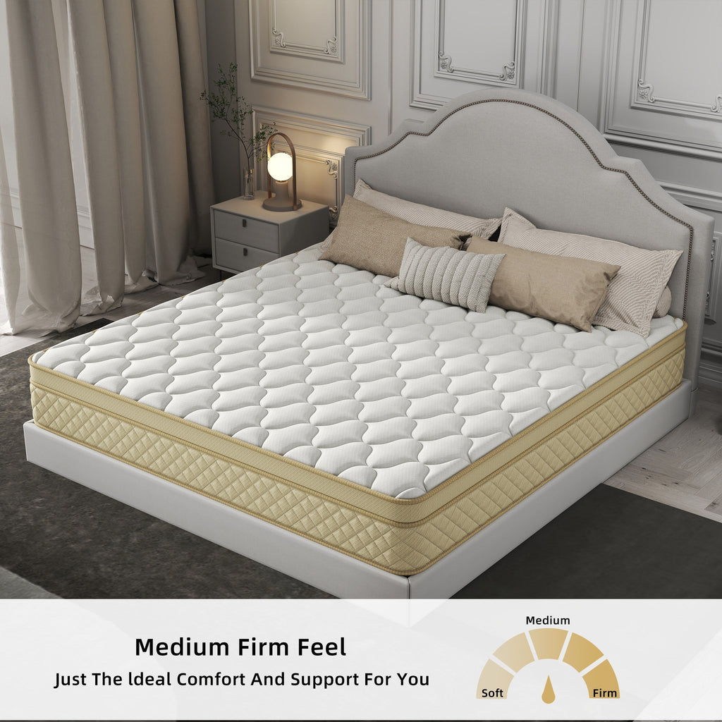 Matelas hybride en mousse à mémoire de forme de taille moyenne, 12 Euro Top, dans une boîte