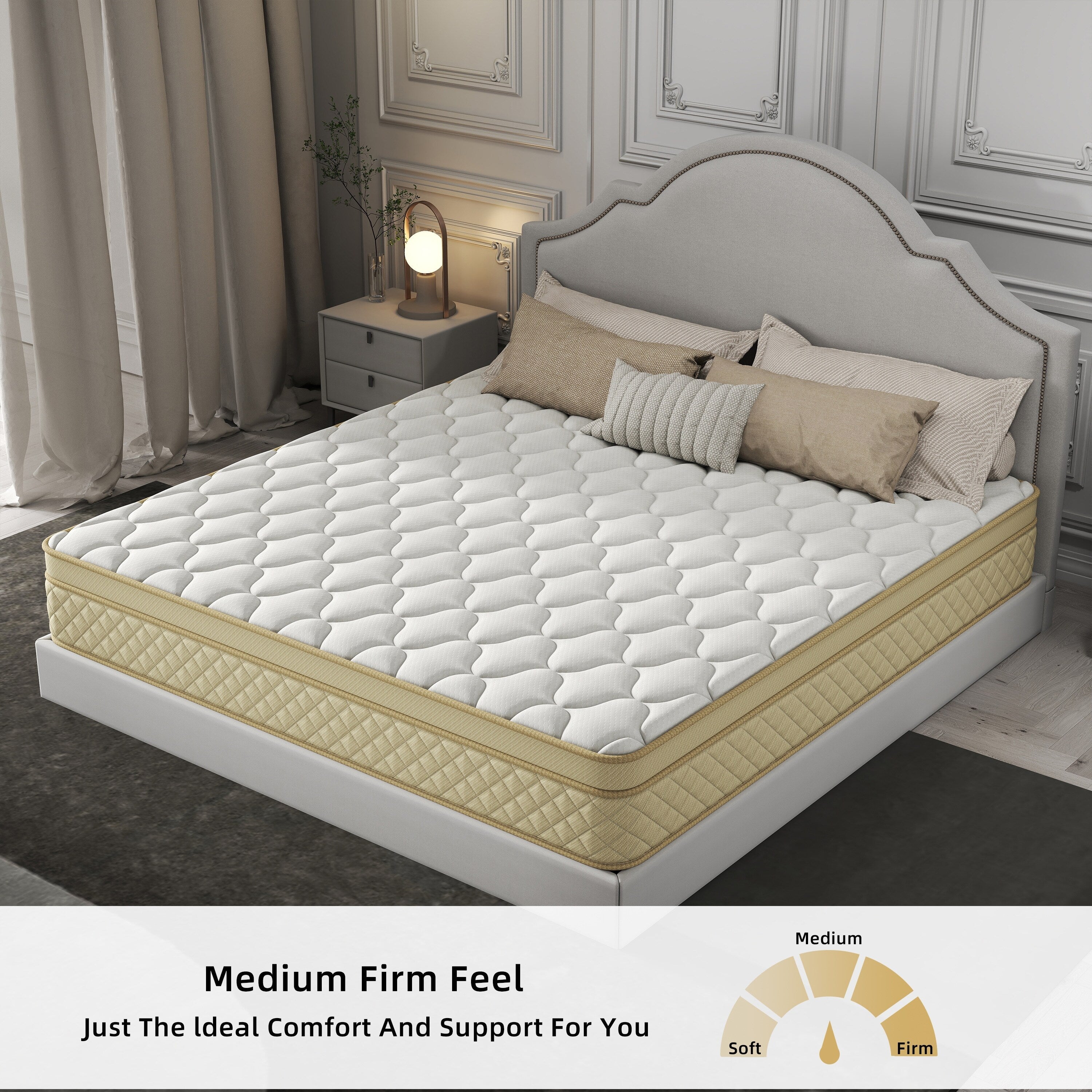 Matelas hybride en mousse à mémoire de forme de taille moyenne, 12 Euro Top, dans une boîte