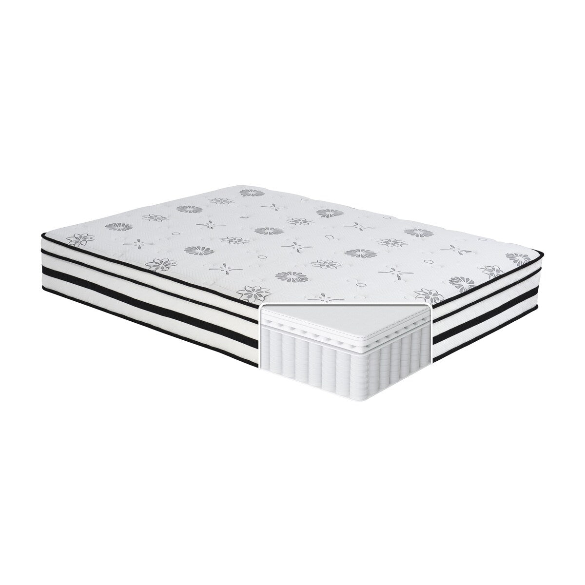 Matelas hybride 12 places, matelassé, respirant et matelassé, blanc, en mousse moelleuse, livré dans une boîte, matelas confort de luxe.