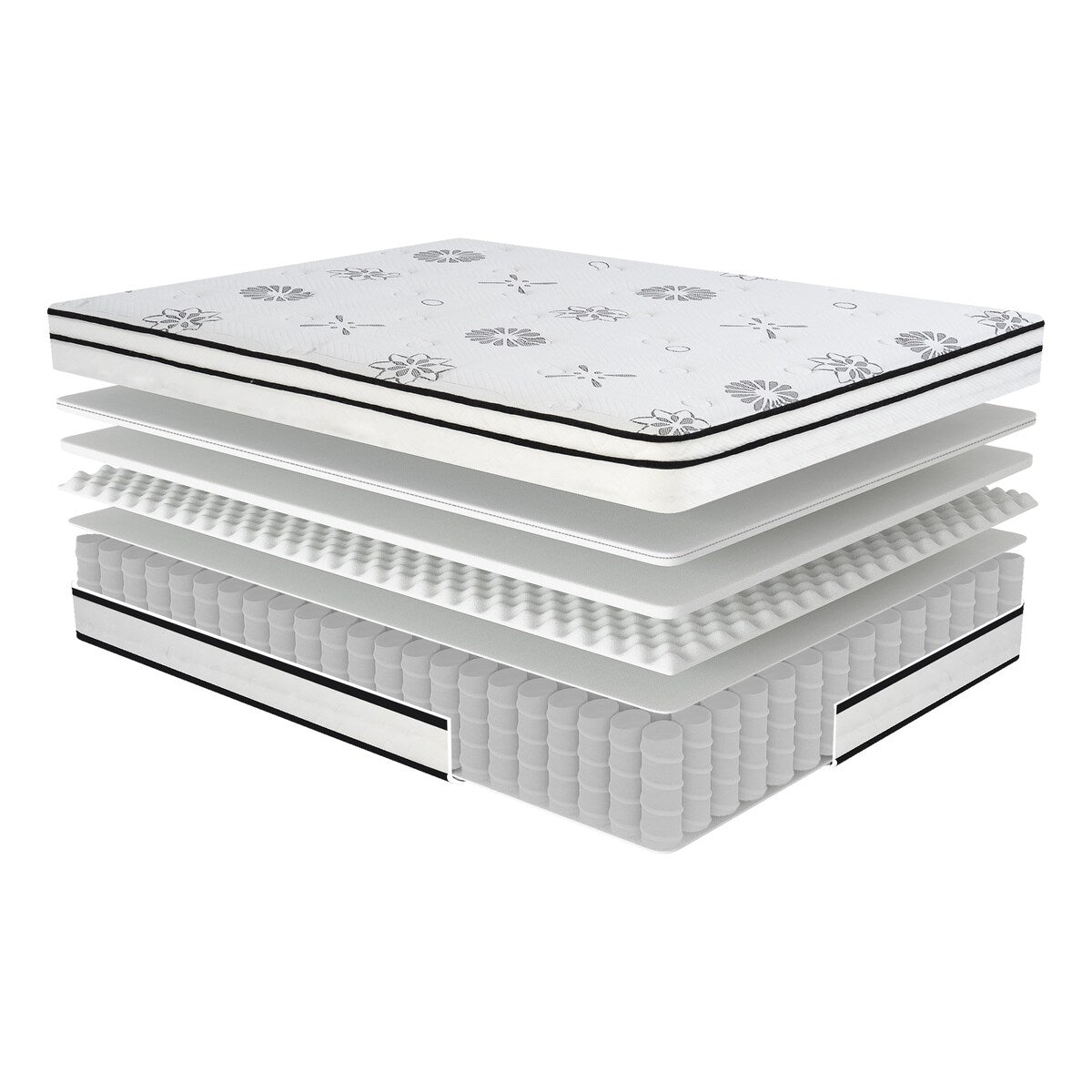 Matelas hybride 12 places, matelassé, respirant et matelassé, blanc, en mousse moelleuse, livré dans une boîte, matelas confort de luxe.