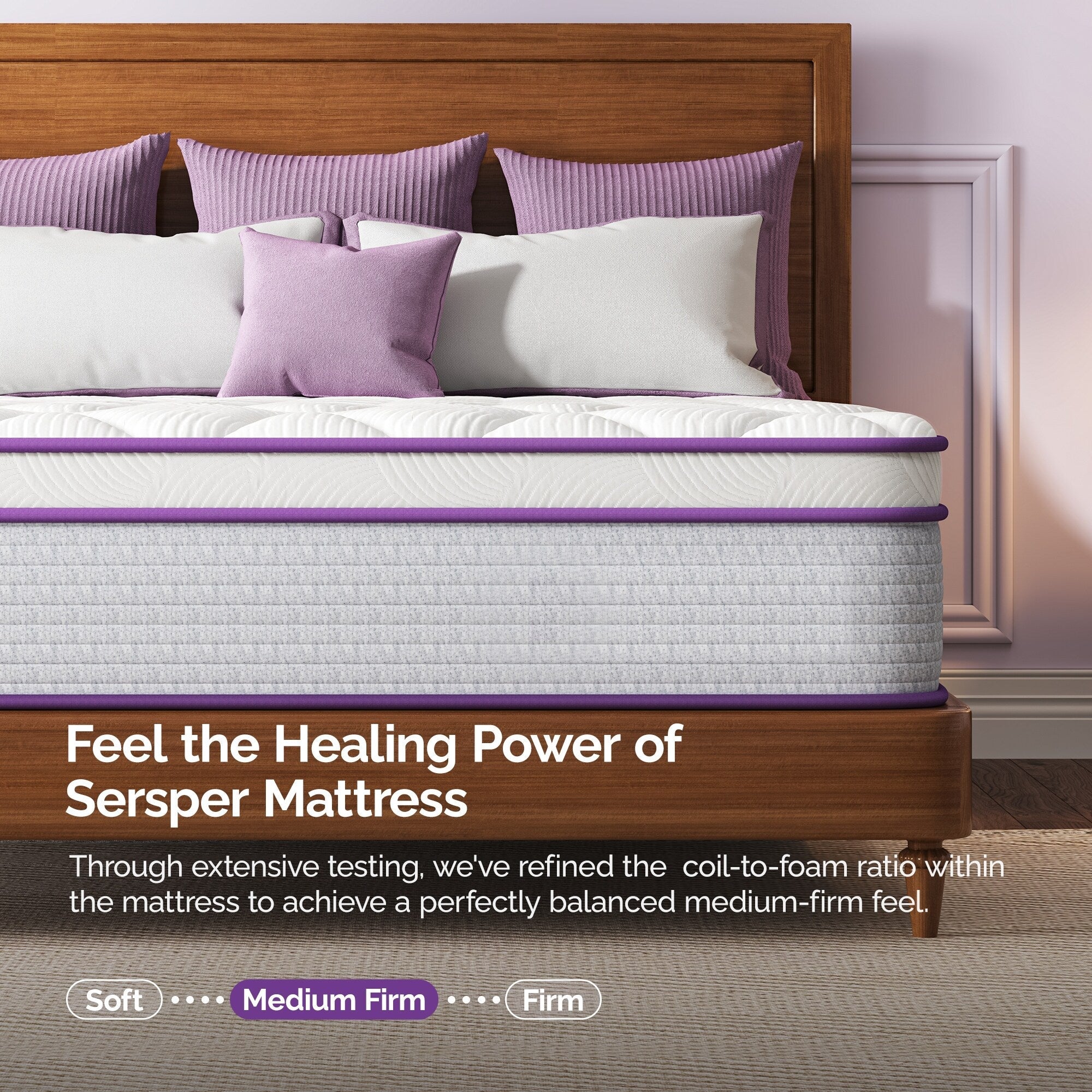 Matelas hybride médium 12 pouces - Mousse de charbon de bambou, soutien 5 zones, certifié CertiPUR-US - Blanc