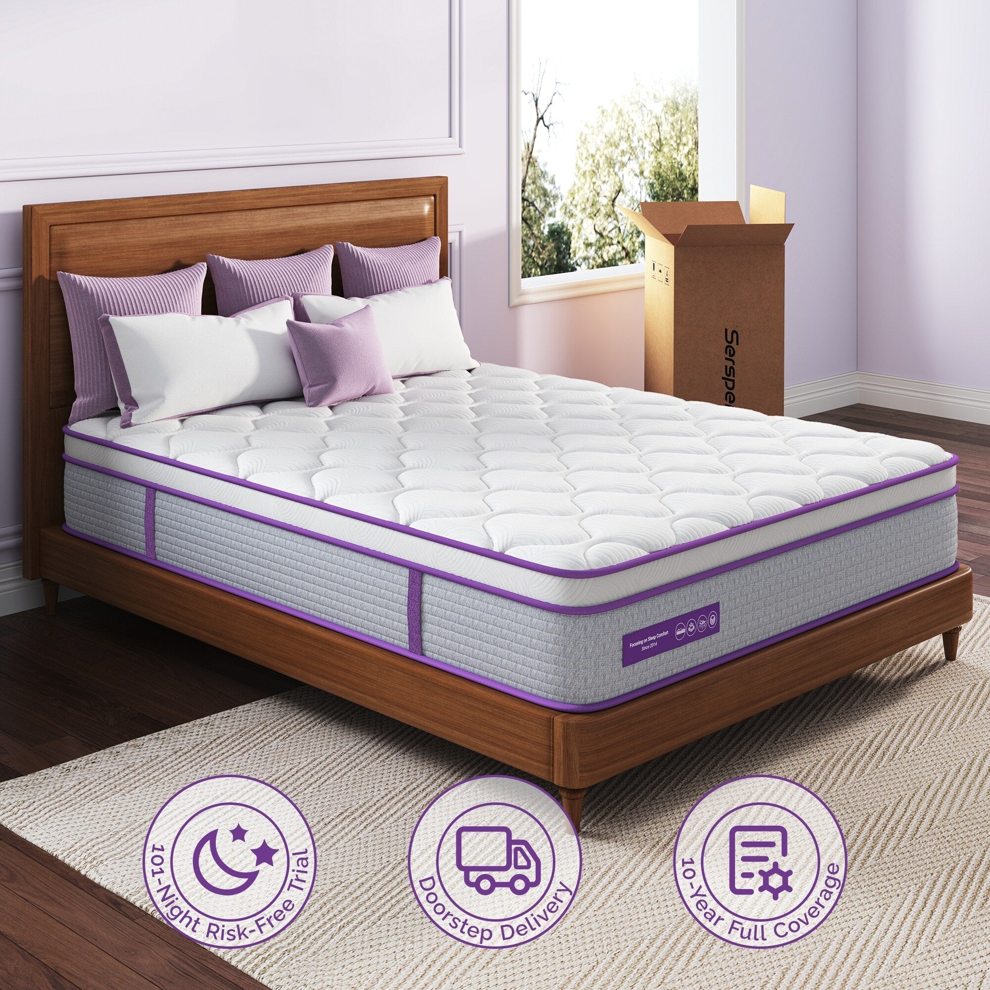 Matelas hybride médium 12 pouces - Mousse de charbon de bambou, soutien 5 zones, certifié CertiPUR-US - Blanc
