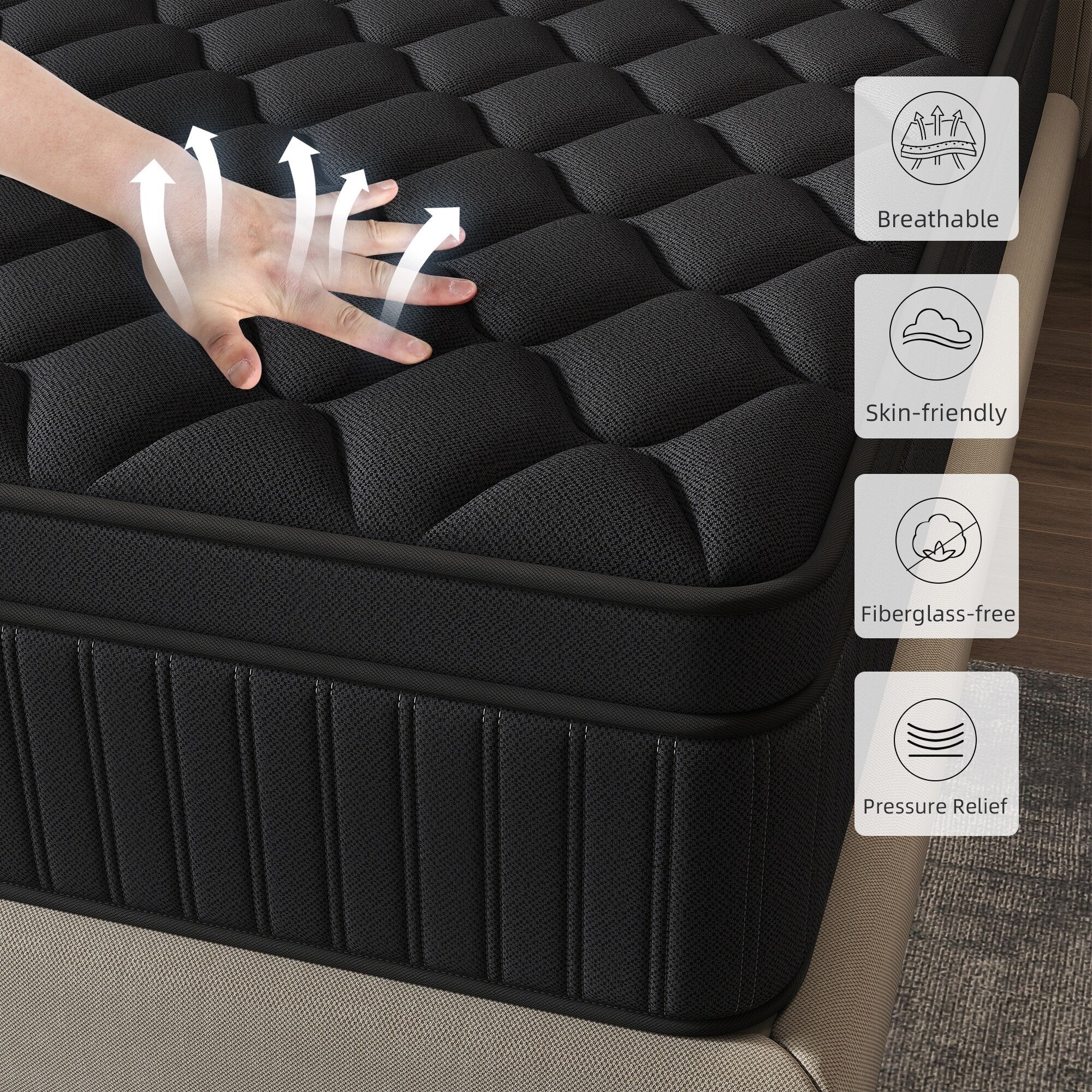 Matelas hybride à ressorts ensachés de taille moyenne, 12 pièces, dans une boîte