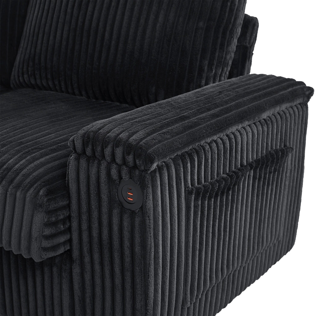 Canapé 4 places en velours côtelé 133 avec ports USB, porte-gobelets rabattables et rangement dissimulé