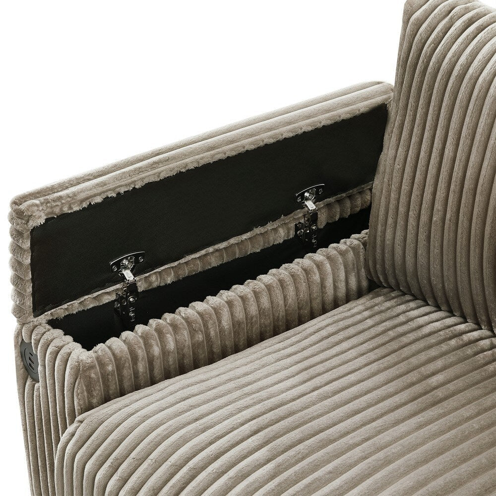 Canapé-lit 4 places moderne en velours côtelé avec ports USB et porte-gobelets rabattables