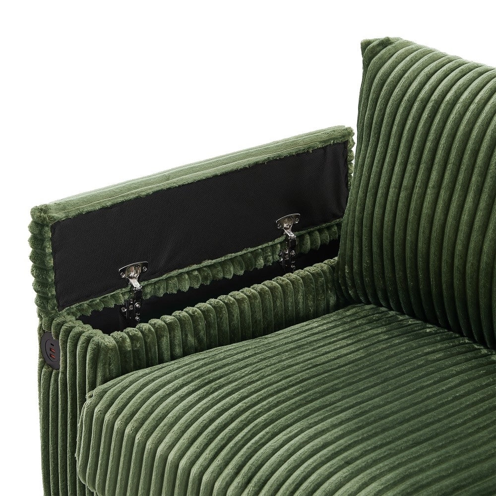 Canapé-lit 4 places moderne en velours côtelé avec ports USB et porte-gobelets rabattables