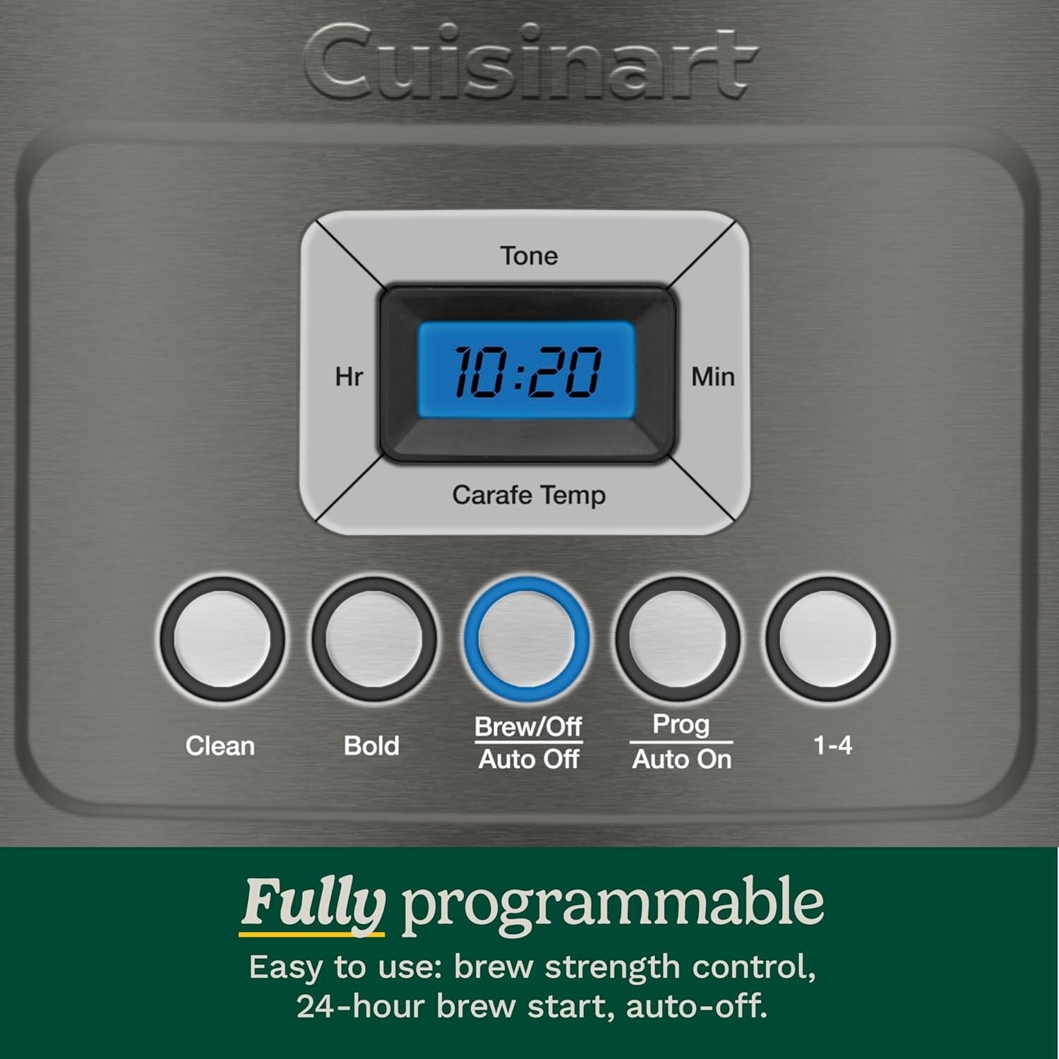 Cafetière programmable 14 tasses, carafe en verre, réglage de l'intensité de l'infusion, réglage de 1 à 4 tasses, acier inoxydable noir