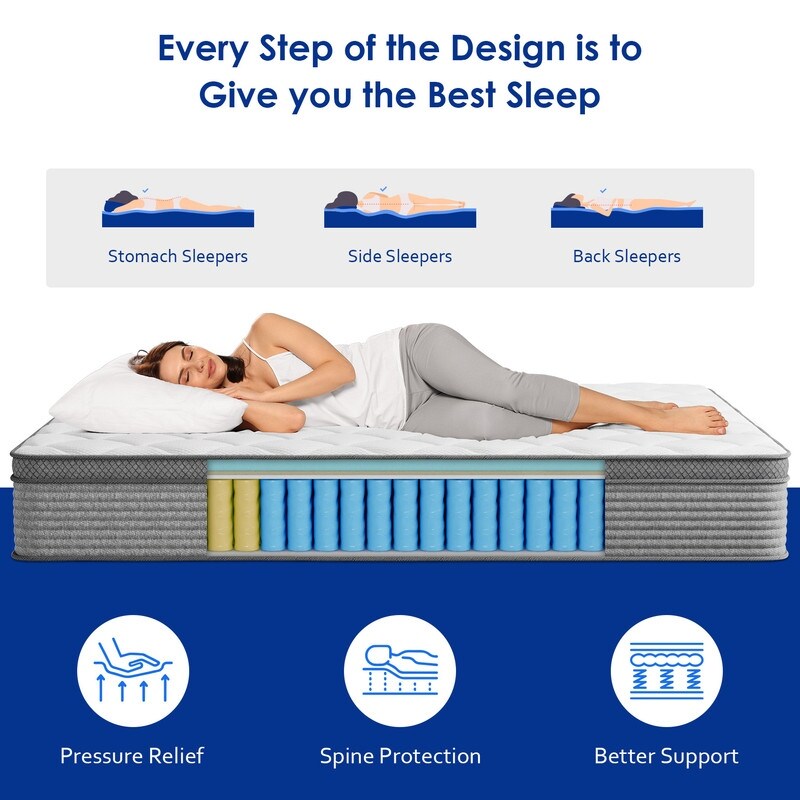 14 in Cooling Gel Memory Foam, Motion Isolating Individually Wrapped Pocket Coil Mattress for Back Pain Relief and Cooling