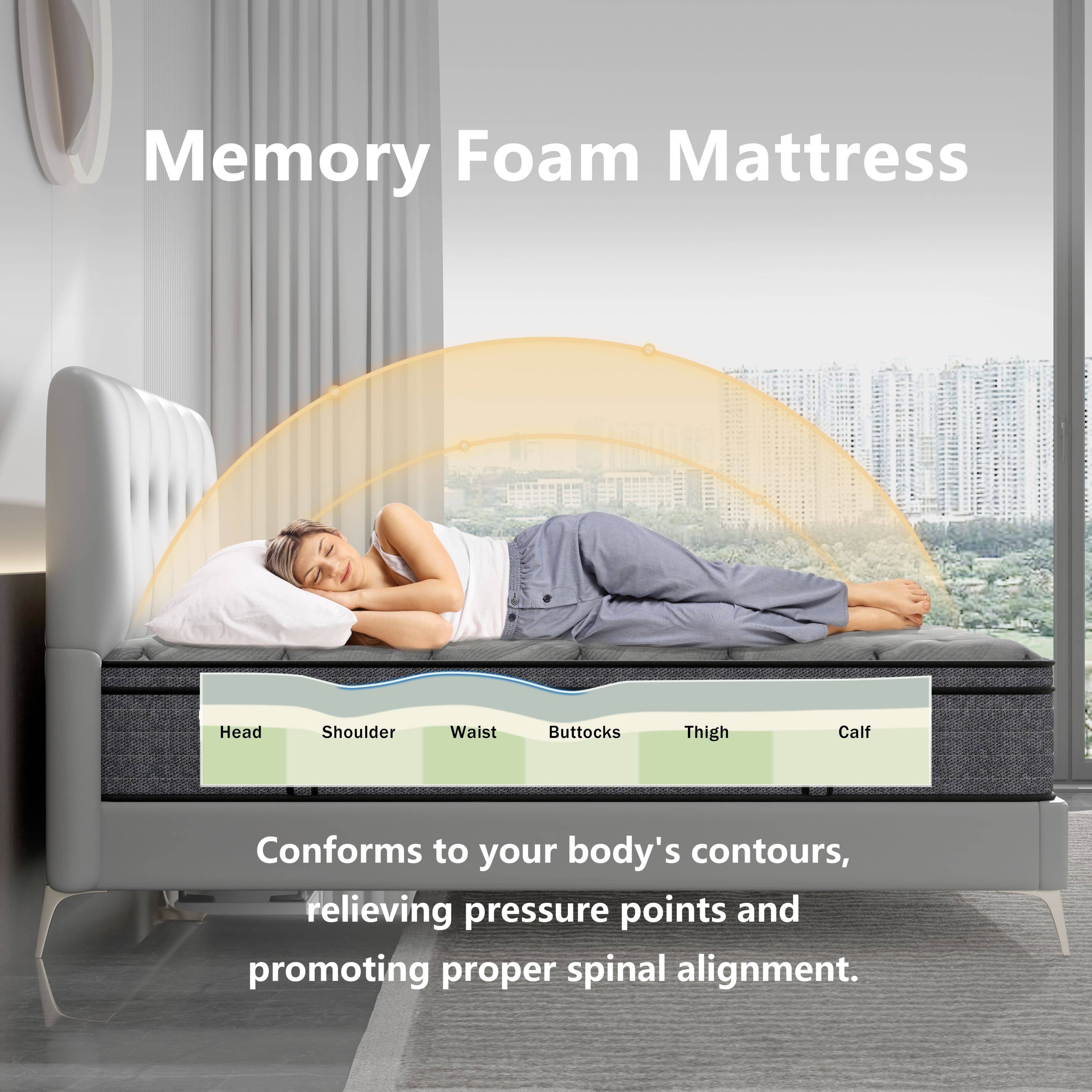 14-inch Euro Top Medium Hybrid Mattress, Memory Foam Mattress in a Box