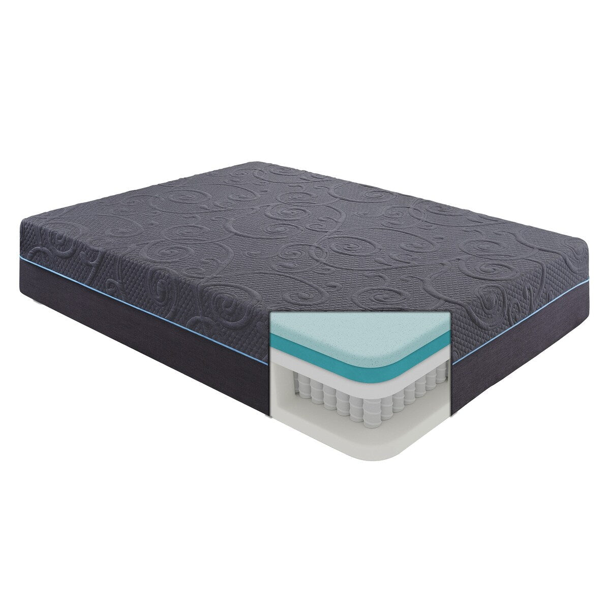 Matelas hybride en mousse à mémoire de forme infusée de gel, 14 pouces, gris foncé, matelas dans une boîte, fermeté moyenne.