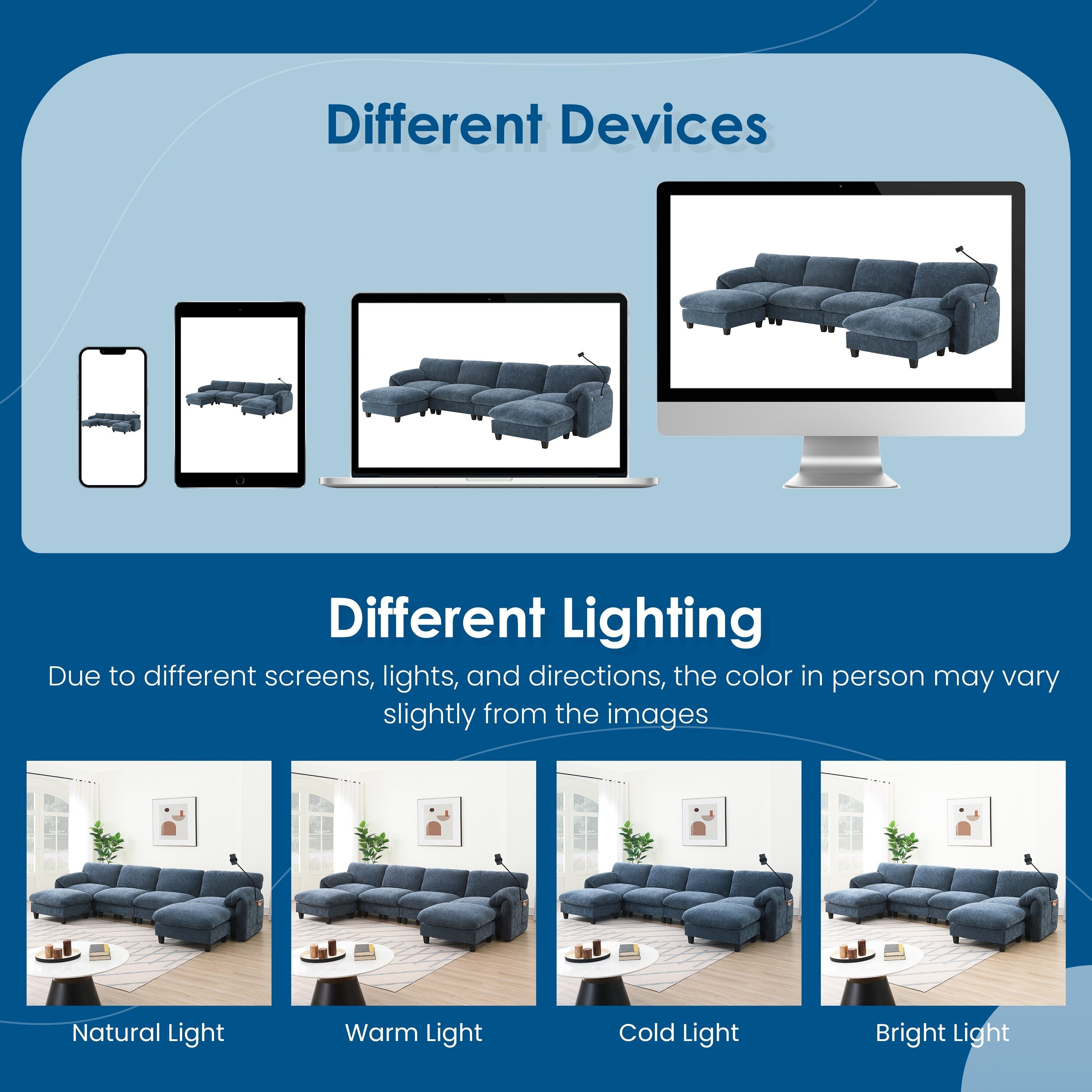 Canapé sectionnel en chenille de 140 pouces avec ports de chargement USB et Type-C, supports de téléphone, poches de rangement latérales et poufs mobiles