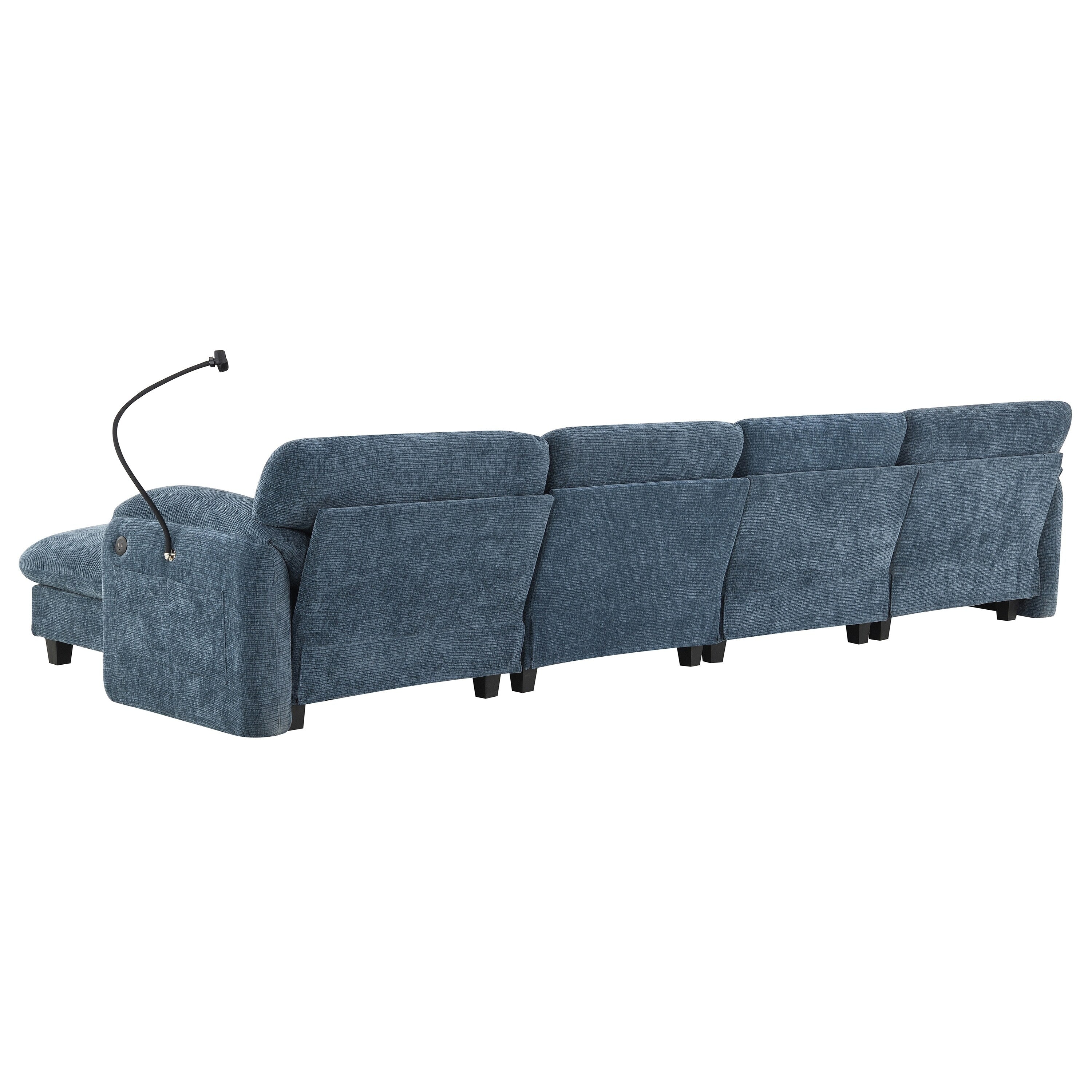 Canapé sectionnel en chenille de 140 pouces avec ports de chargement USB et Type-C, supports de téléphone, poches de rangement latérales et poufs mobiles