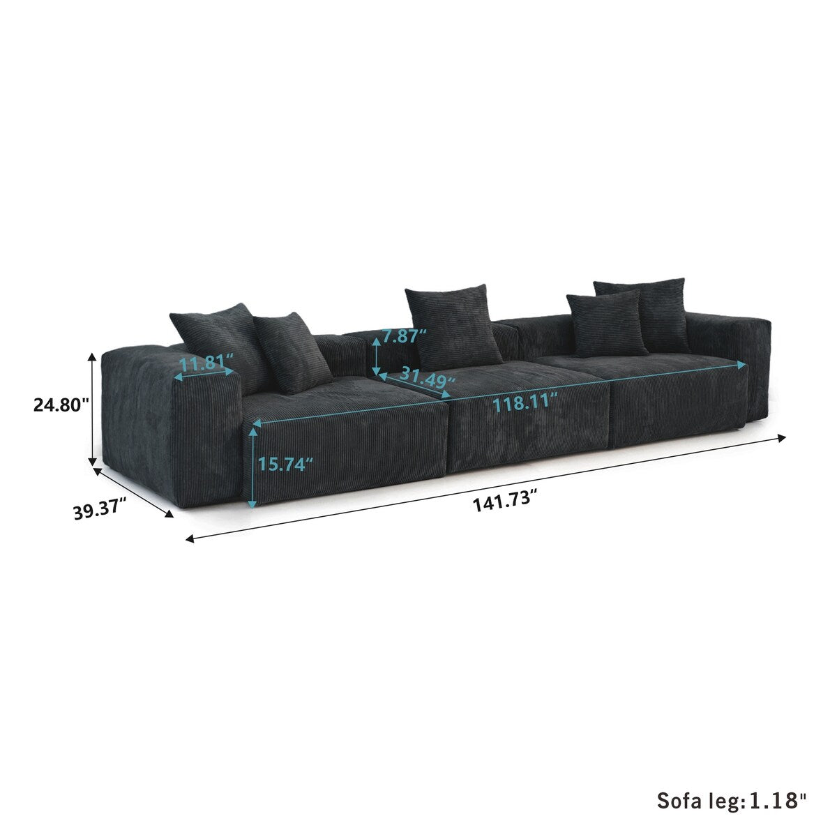 Canapé modulable sectionnel en velours côtelé 141,73 pouces avec coussin épais, canapé convertible à assise profonde pour salon