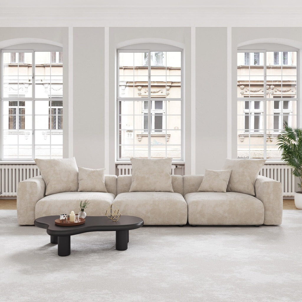 Canapé modulable sectionnel en velours côtelé 141,73 pouces avec coussin épais, canapé convertible à assise profonde pour salon