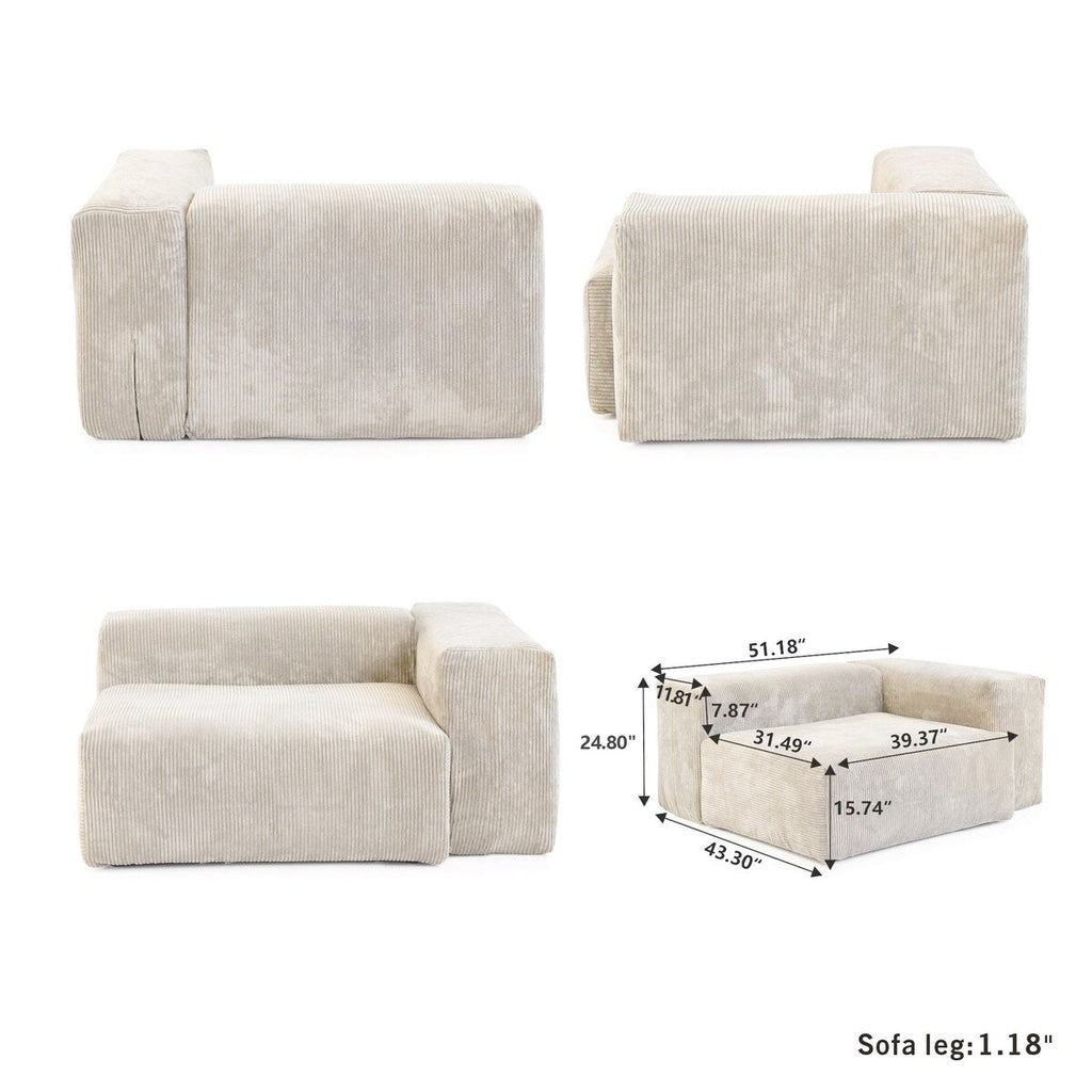 Canapé modulable sectionnel en velours côtelé 141,73 pouces avec coussin épais, canapé convertible à assise profonde pour salon