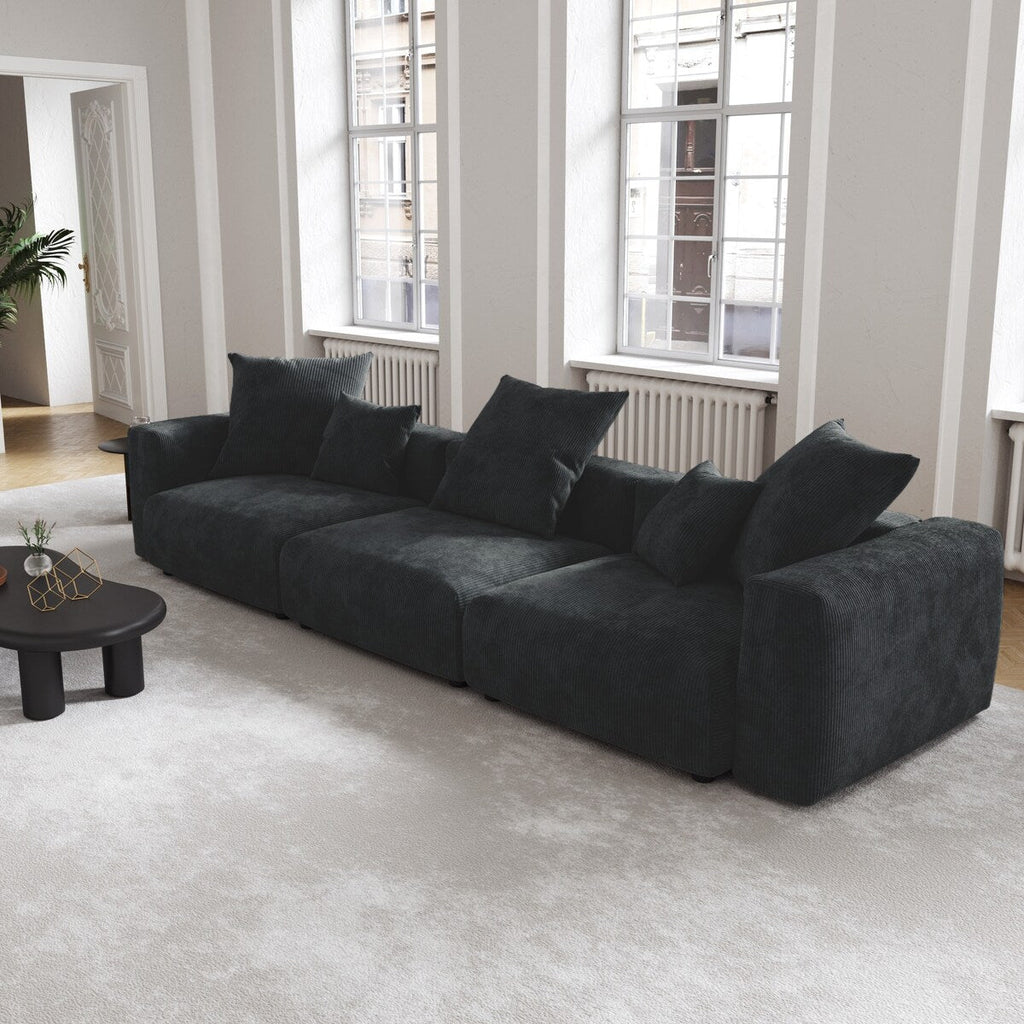 Canapé modulable sectionnel en velours côtelé 141,73 pouces avec coussin épais, canapé convertible à assise profonde pour salon