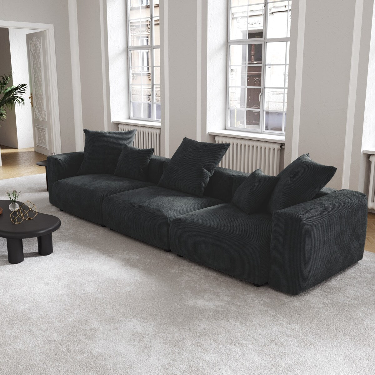 Canapé modulable sectionnel en velours côtelé 141,73 pouces avec coussin épais, canapé convertible à assise profonde pour salon