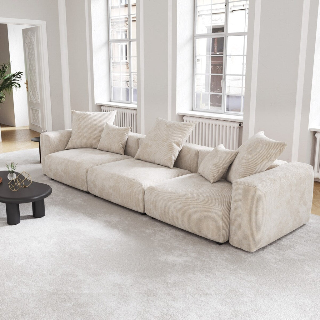 Canapé modulable sectionnel en velours côtelé 141,73 pouces avec coussin épais, canapé convertible à assise profonde pour salon