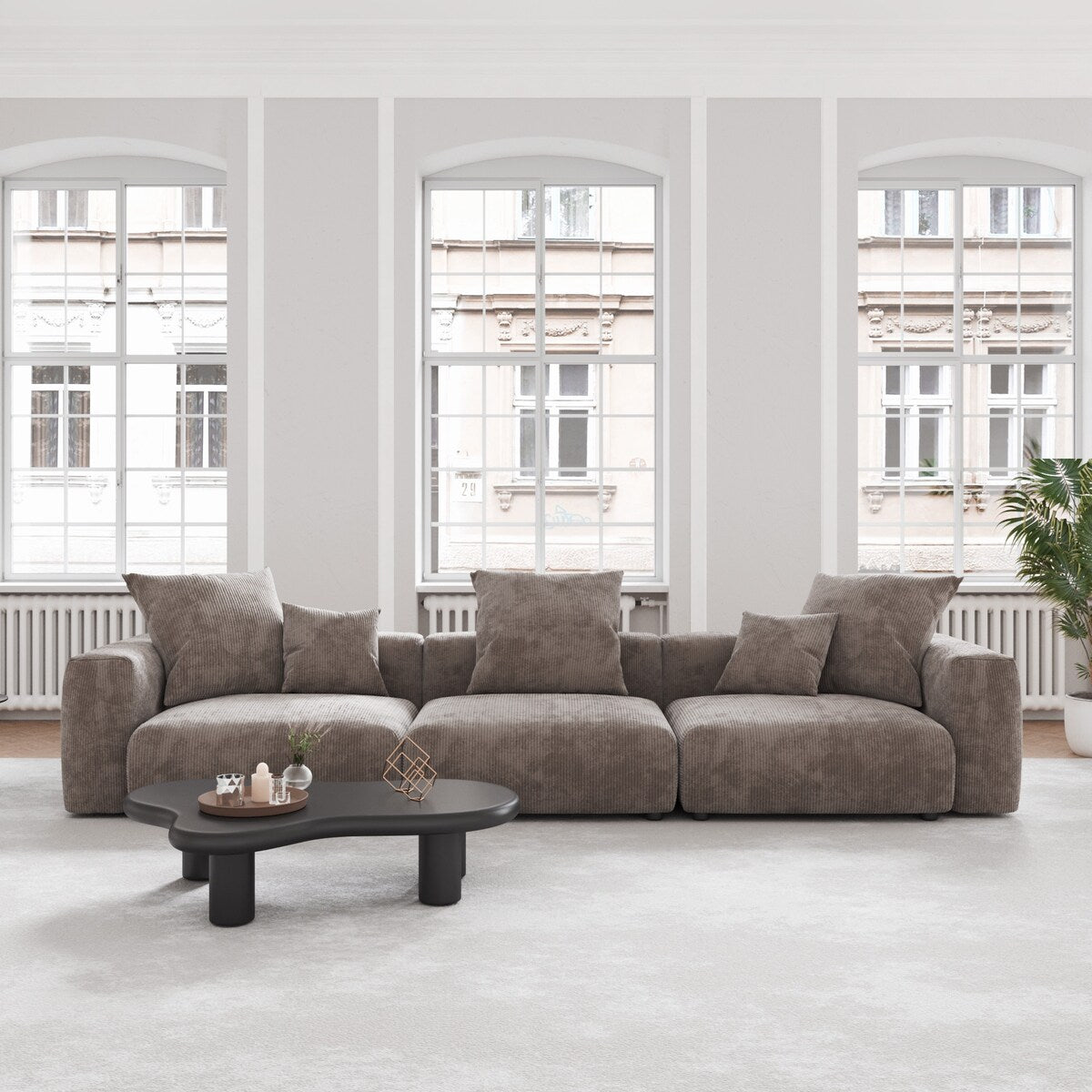 Canapé modulable sectionnel en velours côtelé 141,73 pouces avec coussin épais, canapé convertible à assise profonde pour salon