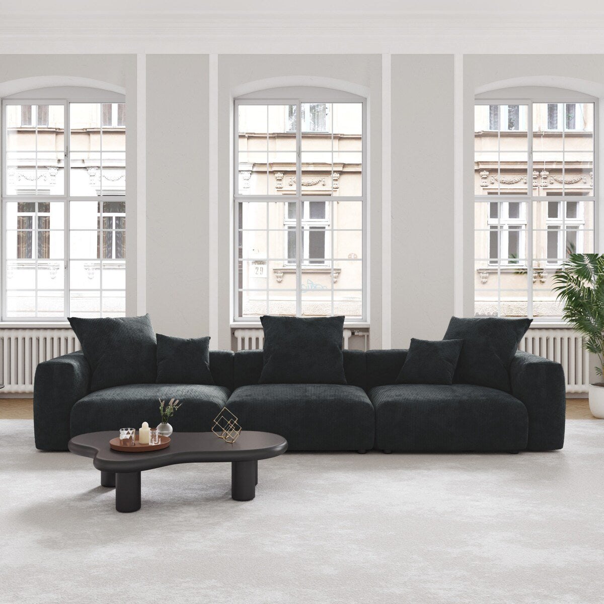 Canapé modulable sectionnel en velours côtelé 141,73 pouces avec coussin épais, canapé convertible à assise profonde pour salon