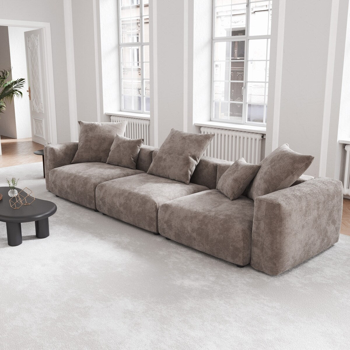 Canapé modulable sectionnel en velours côtelé 141,73 pouces avec coussin épais, canapé convertible à assise profonde pour salon
