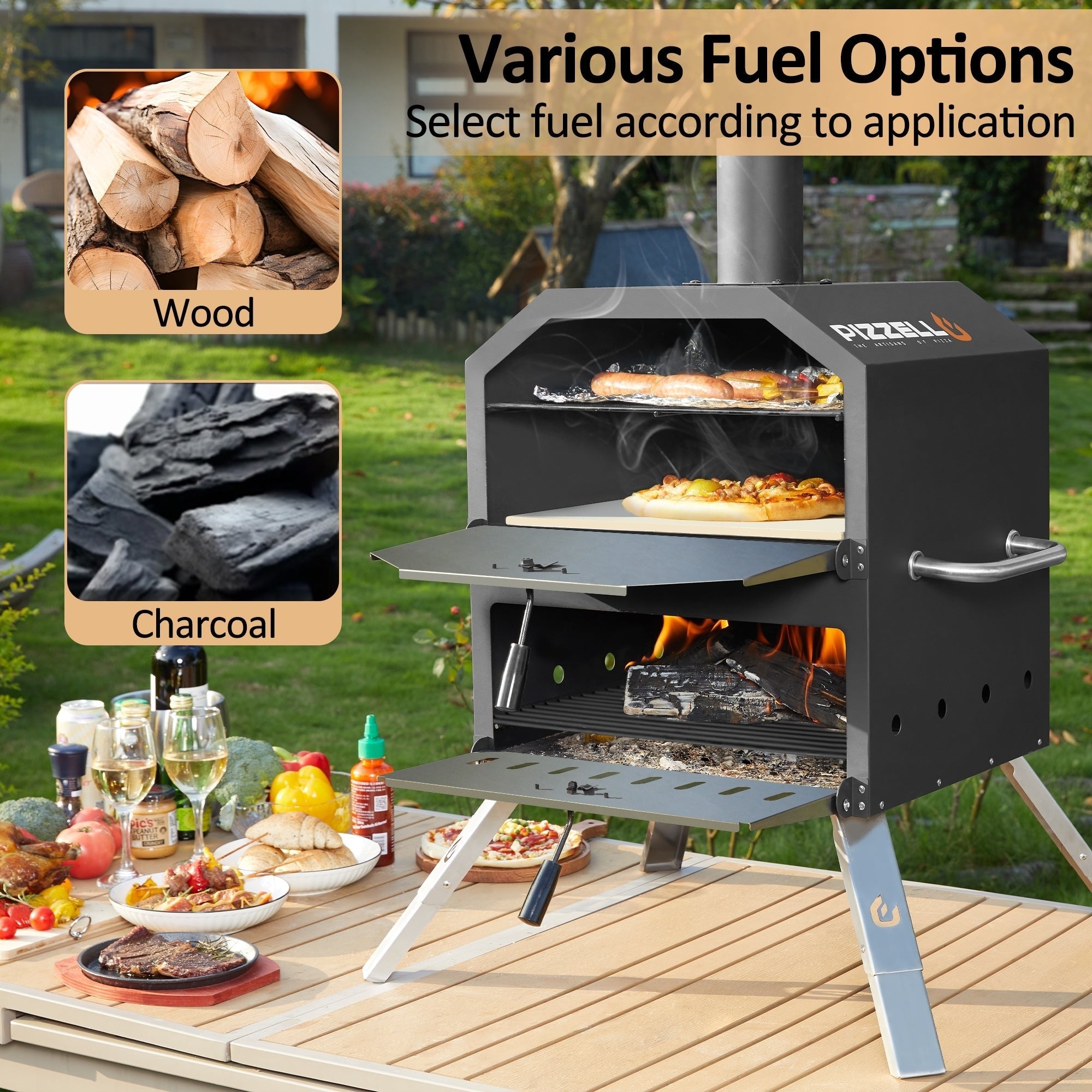 Four à pizza extérieur à 2 couches, four à pizza au feu de bois, gril à pizza extérieur pour camping - 16 pouces