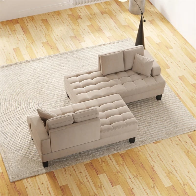 Ensemble de salon 2 pièces, ensemble de chaises longues rembourrées et capitonnées avec 2 coussins décoratifs, gris chaud