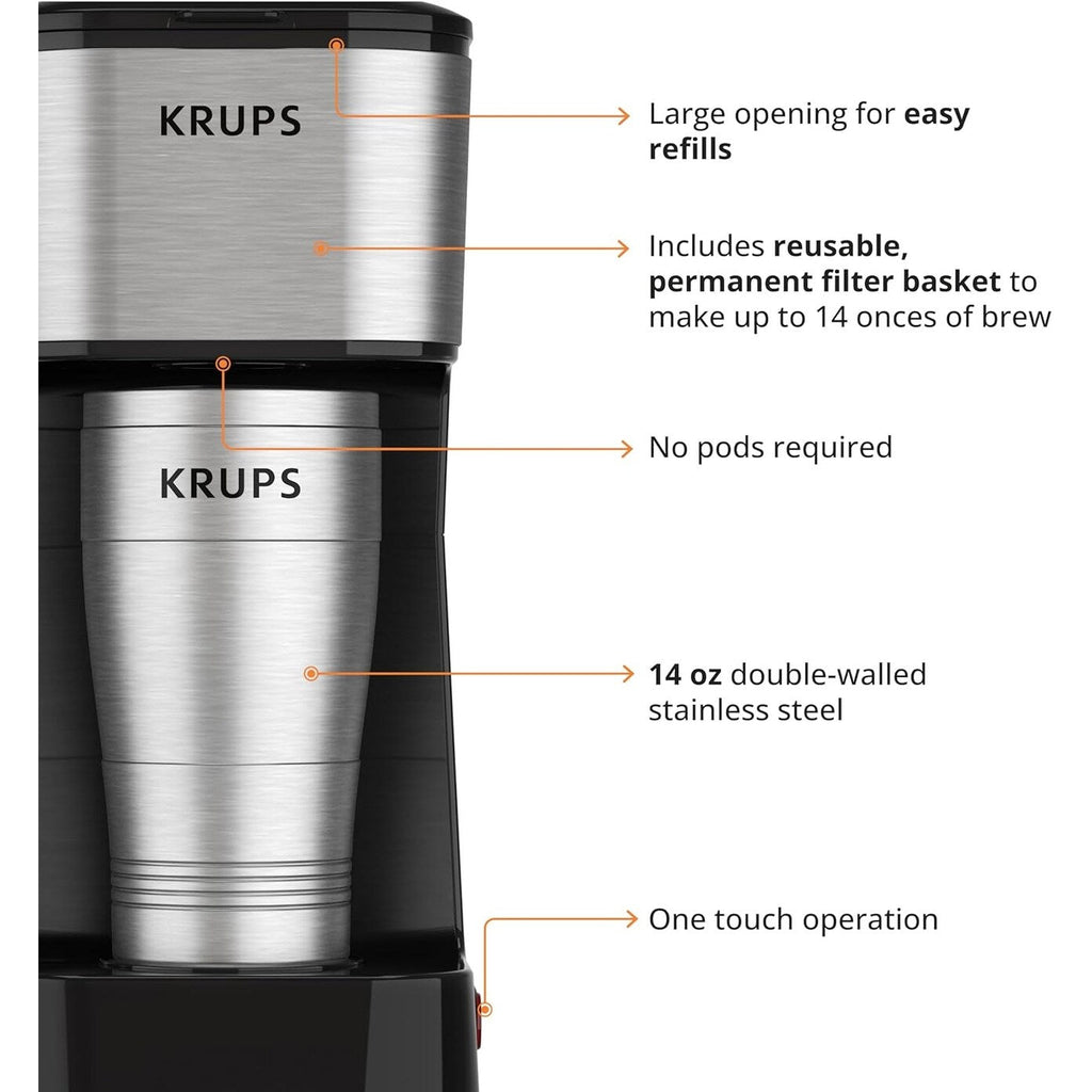 Cafetière à dosettes individuelle 2 tasses avec gobelet de voyage, 650 W, design compact en acier inoxydable