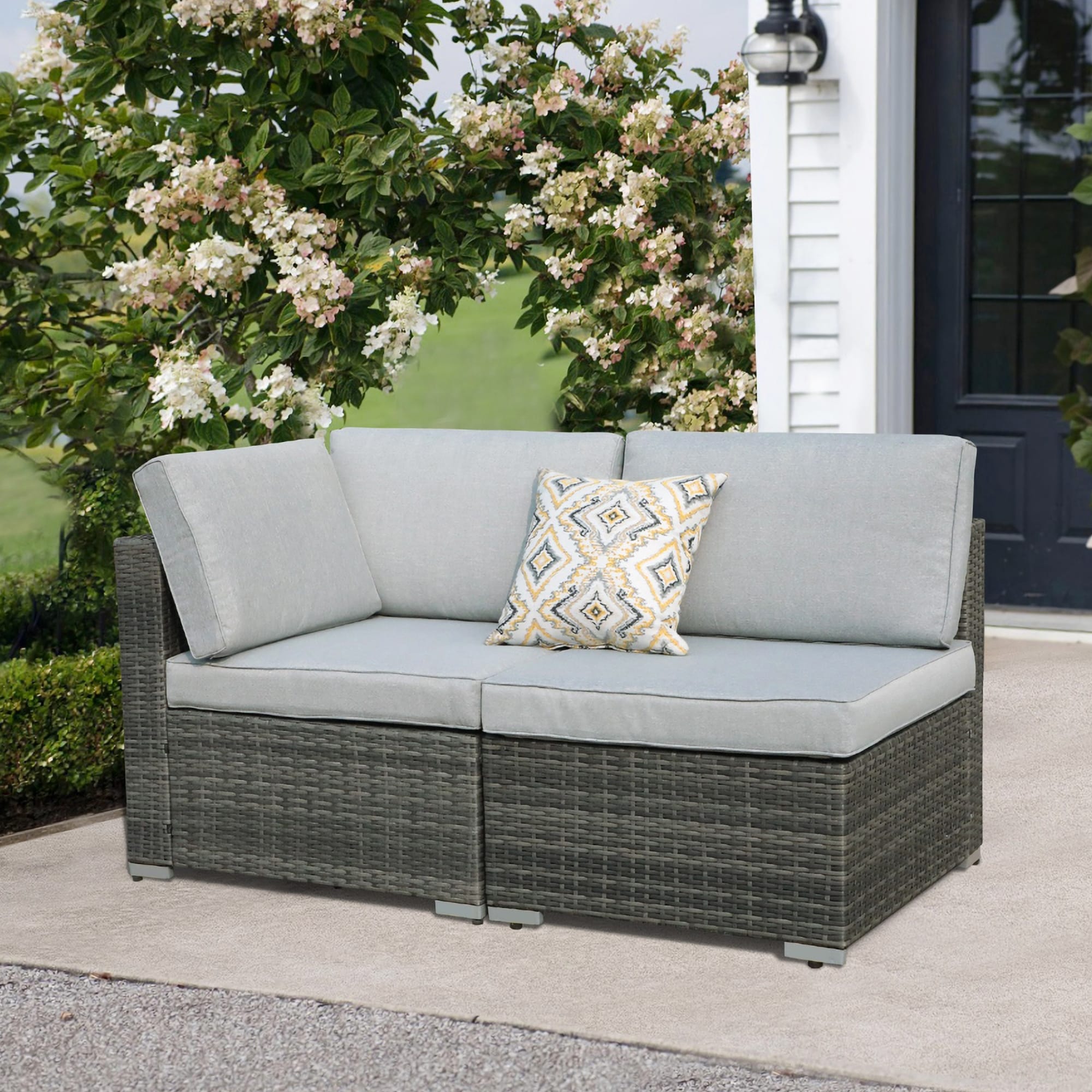 Ensemble de canapé d'angle sectionnel en osier pour patio, 2 pièces