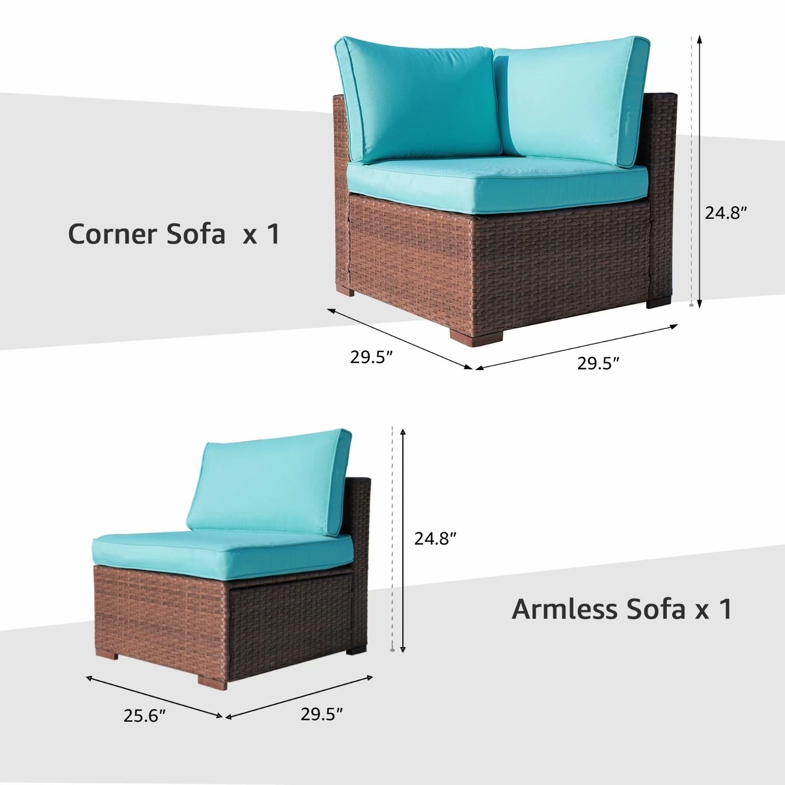 Ensemble de canapé d'angle sectionnel en osier pour patio, 2 pièces