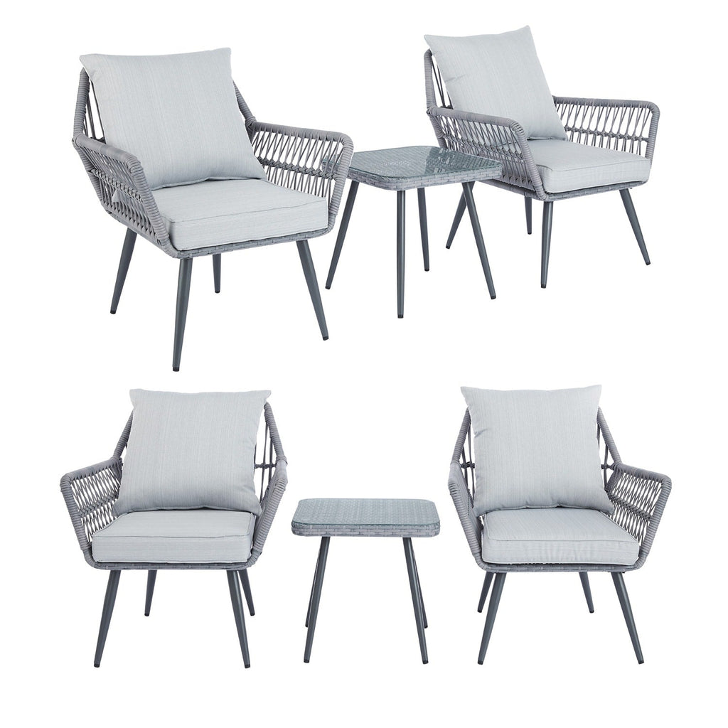 3 Piece Patio Furniture Set Small Outdoor Wicker Rattan Front Porch Bistro Set Patio Chairs Conversation Set with Glass Table