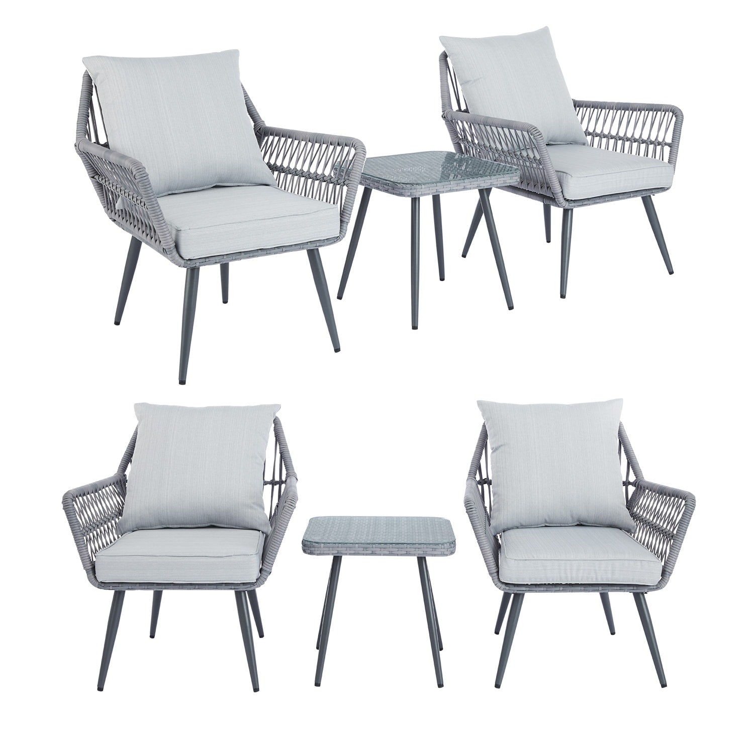 3 Piece Patio Furniture Set Small Outdoor Wicker Rattan Front Porch Bistro Set Patio Chairs Conversation Set with Glass Table
