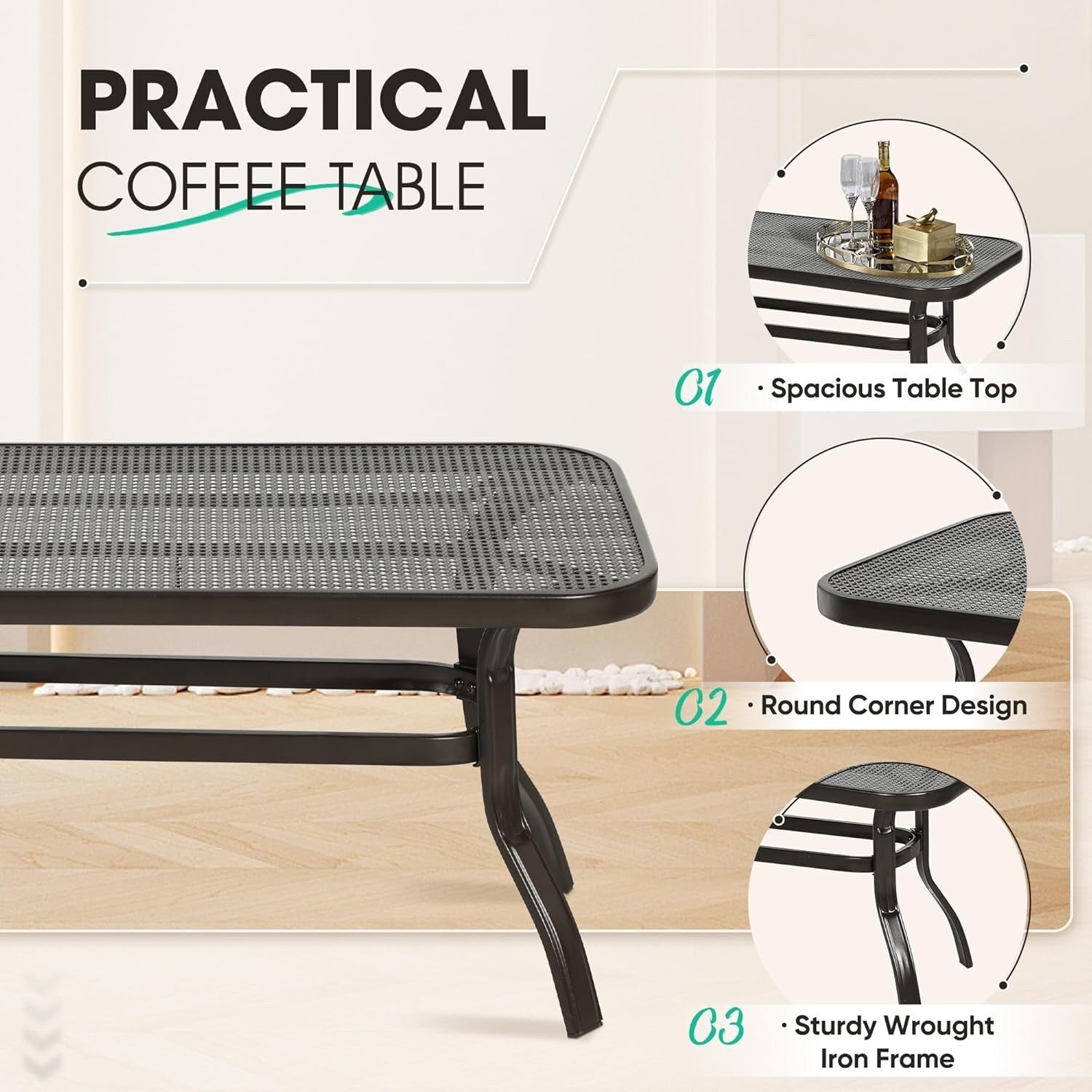 2 Piece Outdoor Patio Garden Bench with Round Coffee Table Set