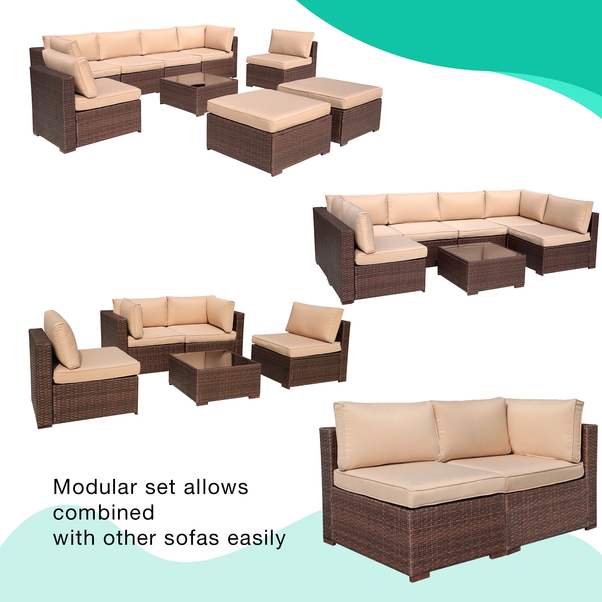 Ensemble de canapé d'angle sectionnel en osier pour patio, 2 pièces