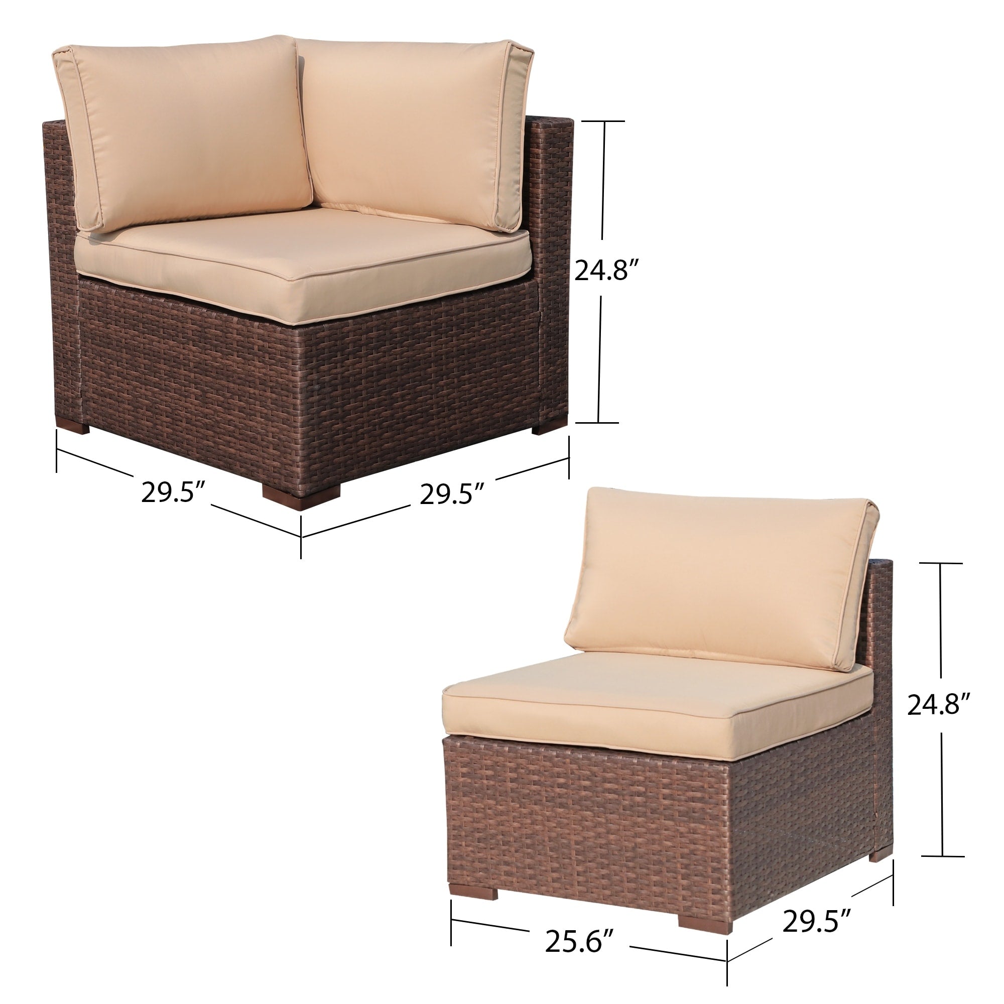 Ensemble de canapé d'angle sectionnel en osier pour patio, 2 pièces