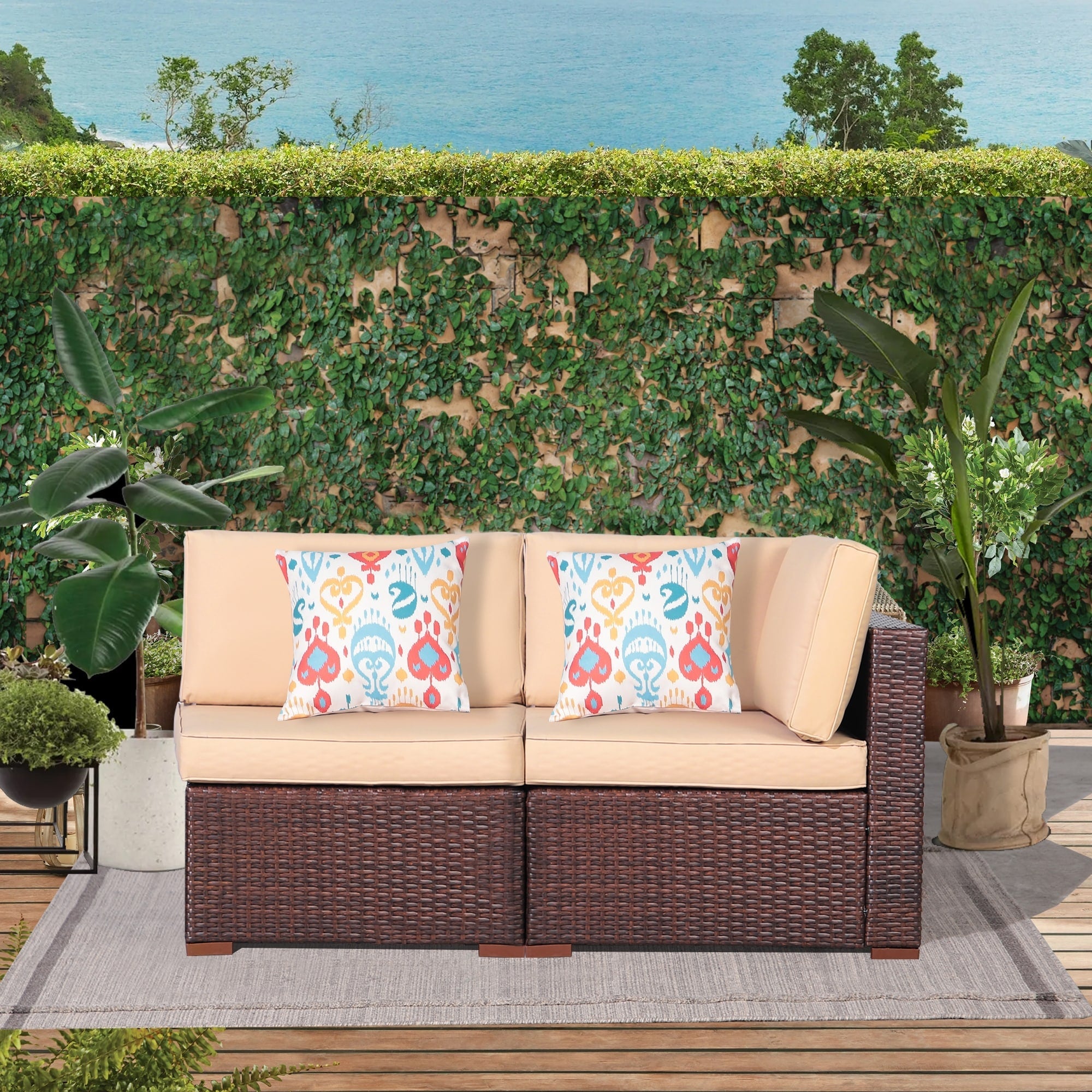 Ensemble de canapé d'angle sectionnel en osier pour patio, 2 pièces