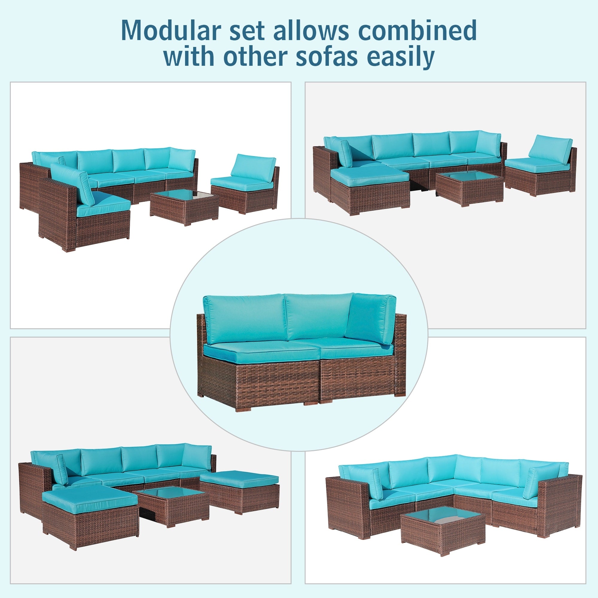 Ensemble de canapé d'angle sectionnel en osier pour patio, 2 pièces