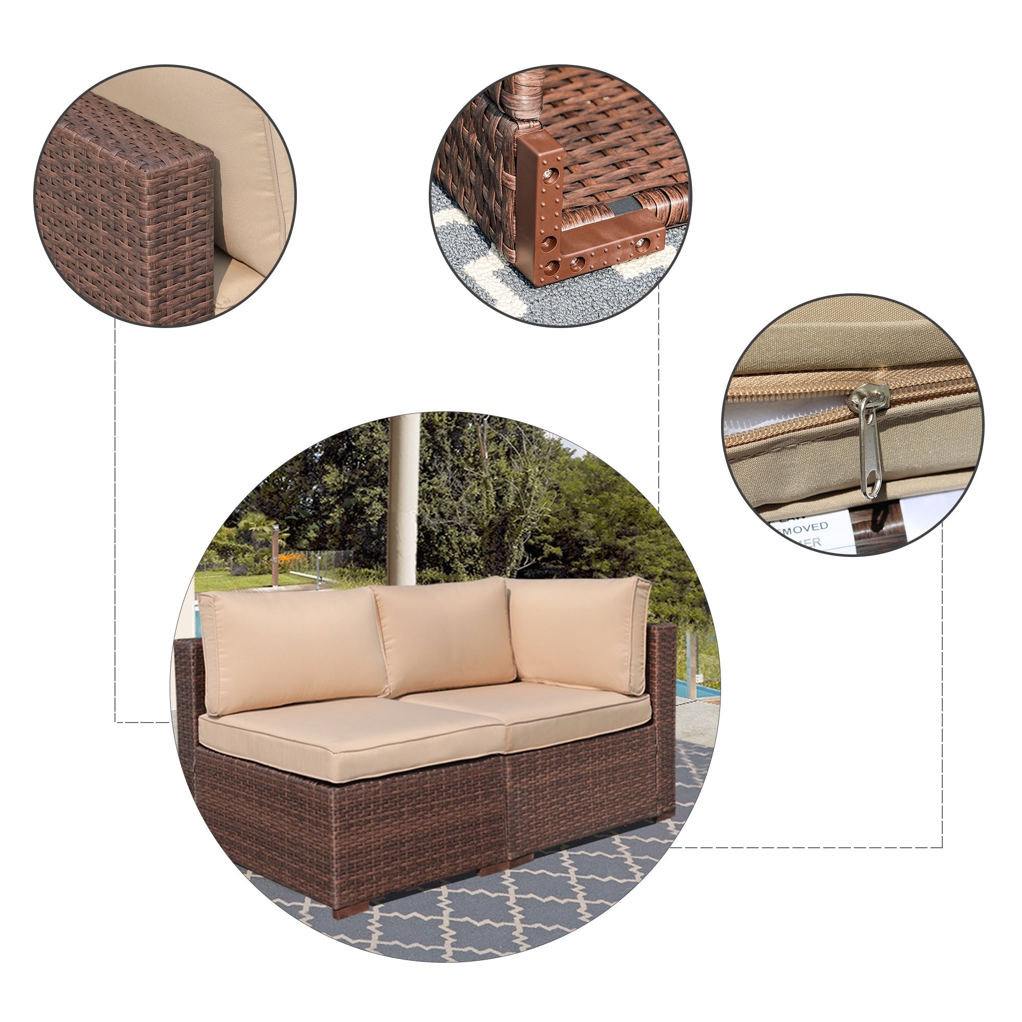 Ensemble de canapé d'angle sectionnel en osier pour patio, 2 pièces