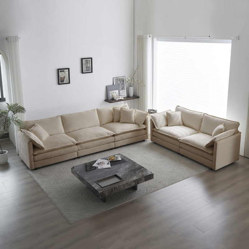 Ensemble de 2 canapés surdimensionnés extra profonds rembourrés en chenille avec canapés 3 places et causeuse
