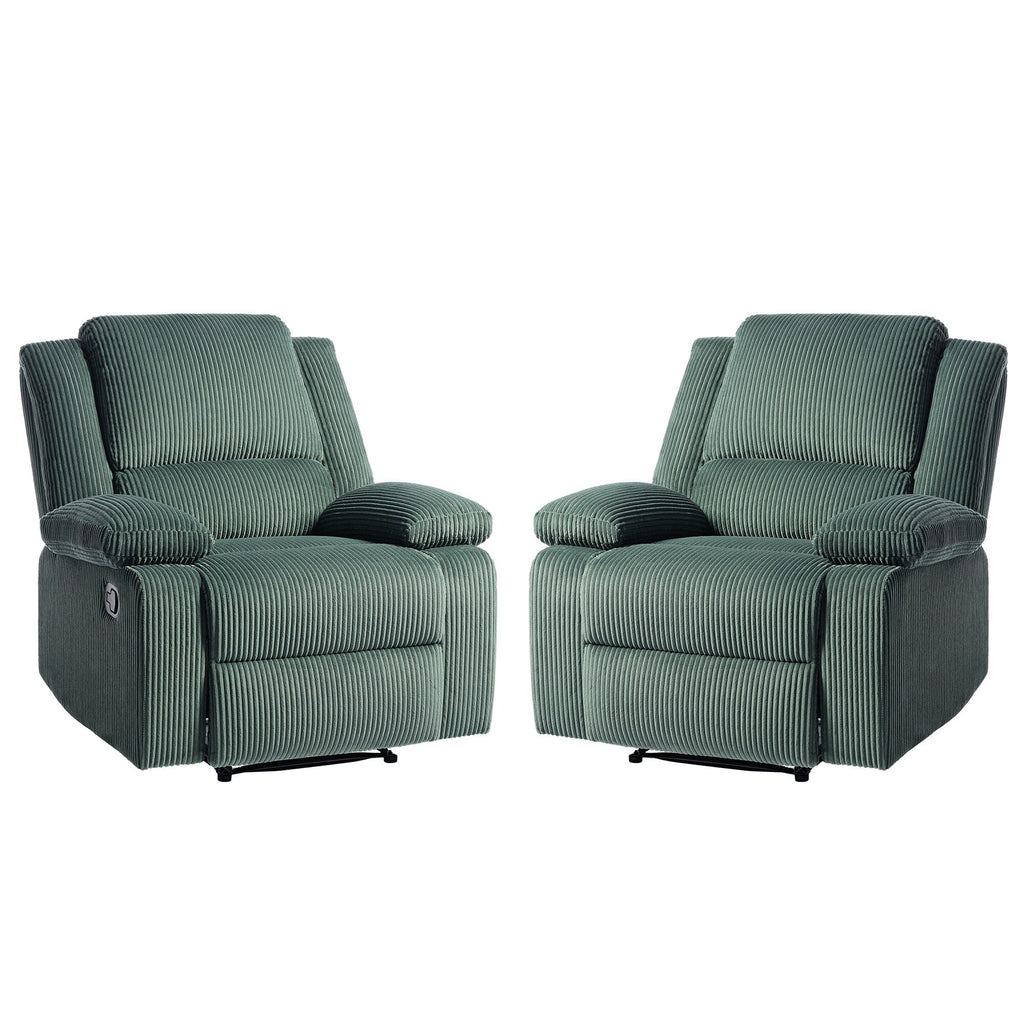 2 Set Corduroy Manual Recliner Glider Club Chair with Footrest
