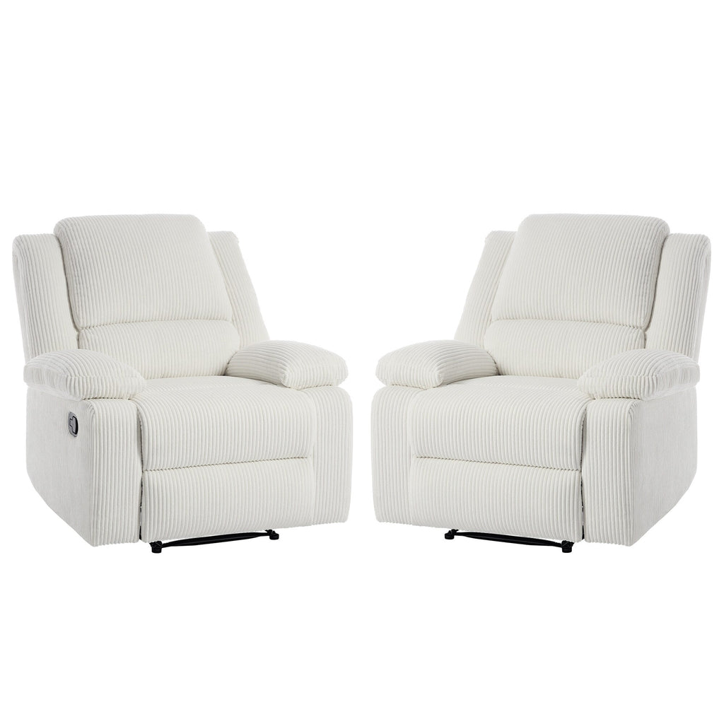 2 Set Corduroy Manual Recliner Glider Club Chair with Footrest