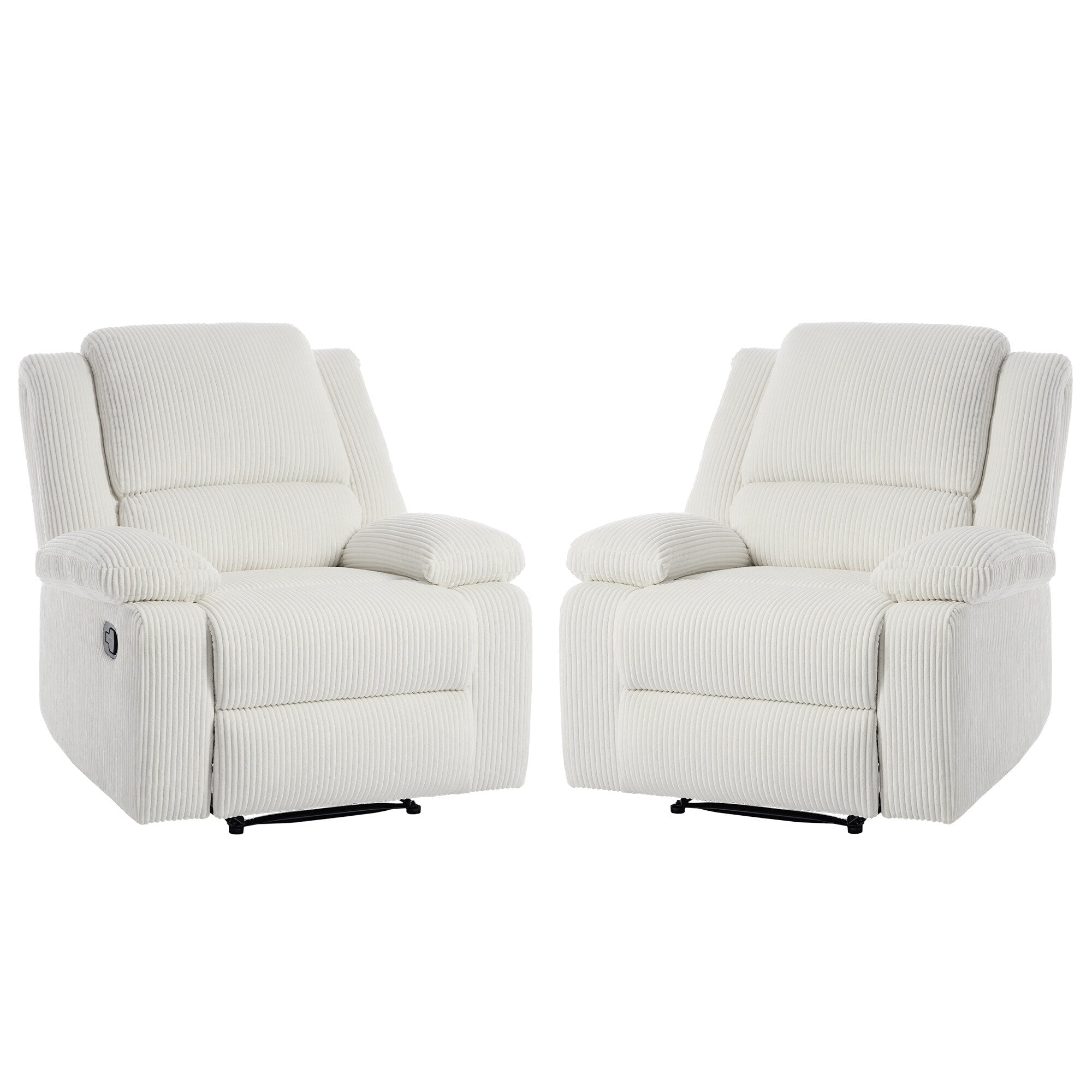 2 Set Corduroy Manual Recliner Glider Club Chair with Footrest