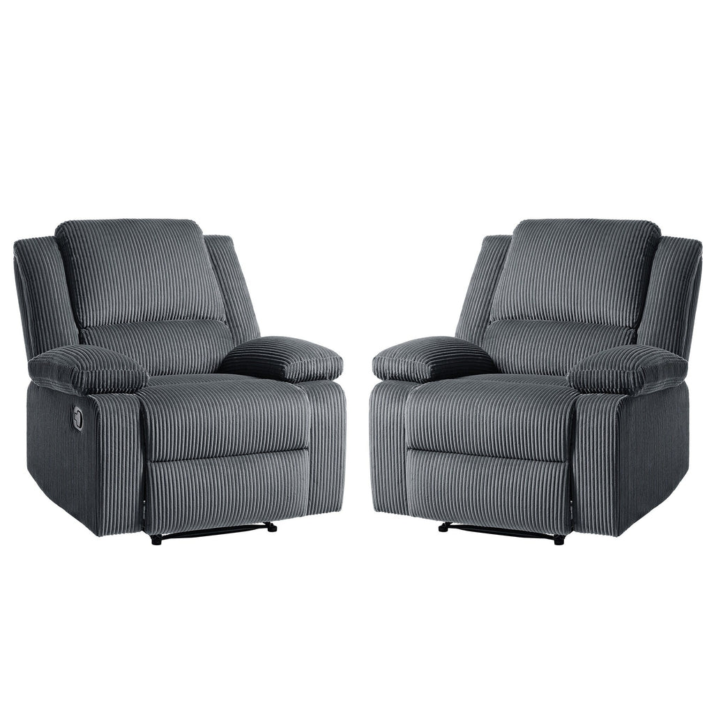 2 Set Corduroy Manual Recliner Glider Club Chair with Footrest
